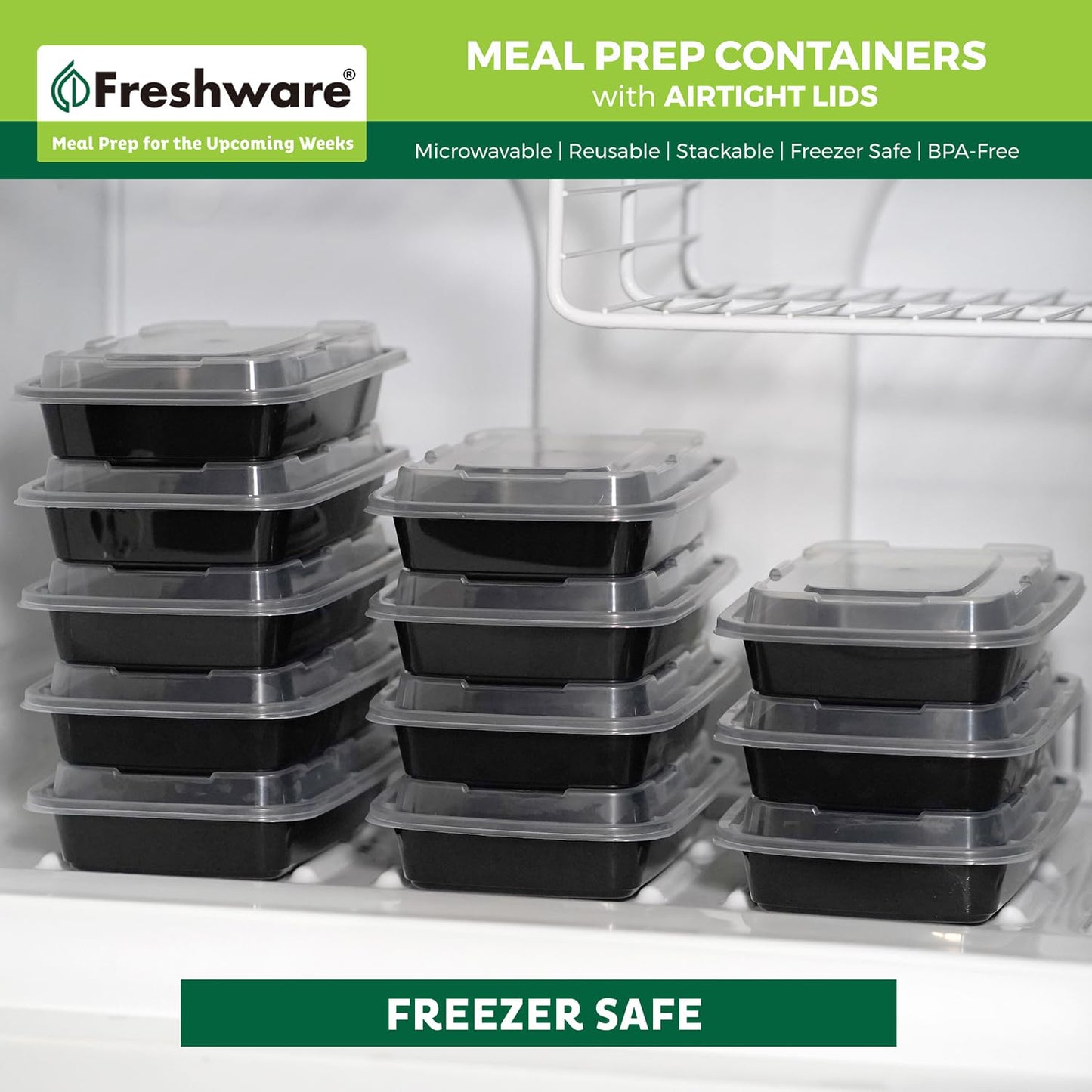 Freshware Meal Prep Containers [50 Pack] 1 Compartment with Lids, Food Storage Containers, Bento Box, BPA Free, Stackable, Microwave/Dishwasher/Freezer Safe (24 oz)