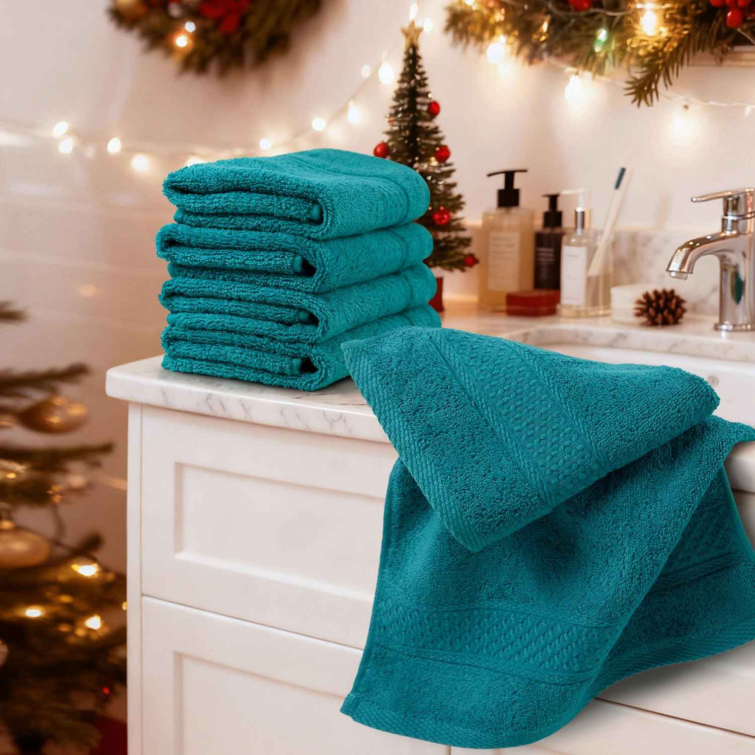 Cleanbear Wash Cloths Turquoise Washcloths for Face and Body Ultra Soft Washcloth for Sensitive Skins 6 Pack 13 by 13 Inches