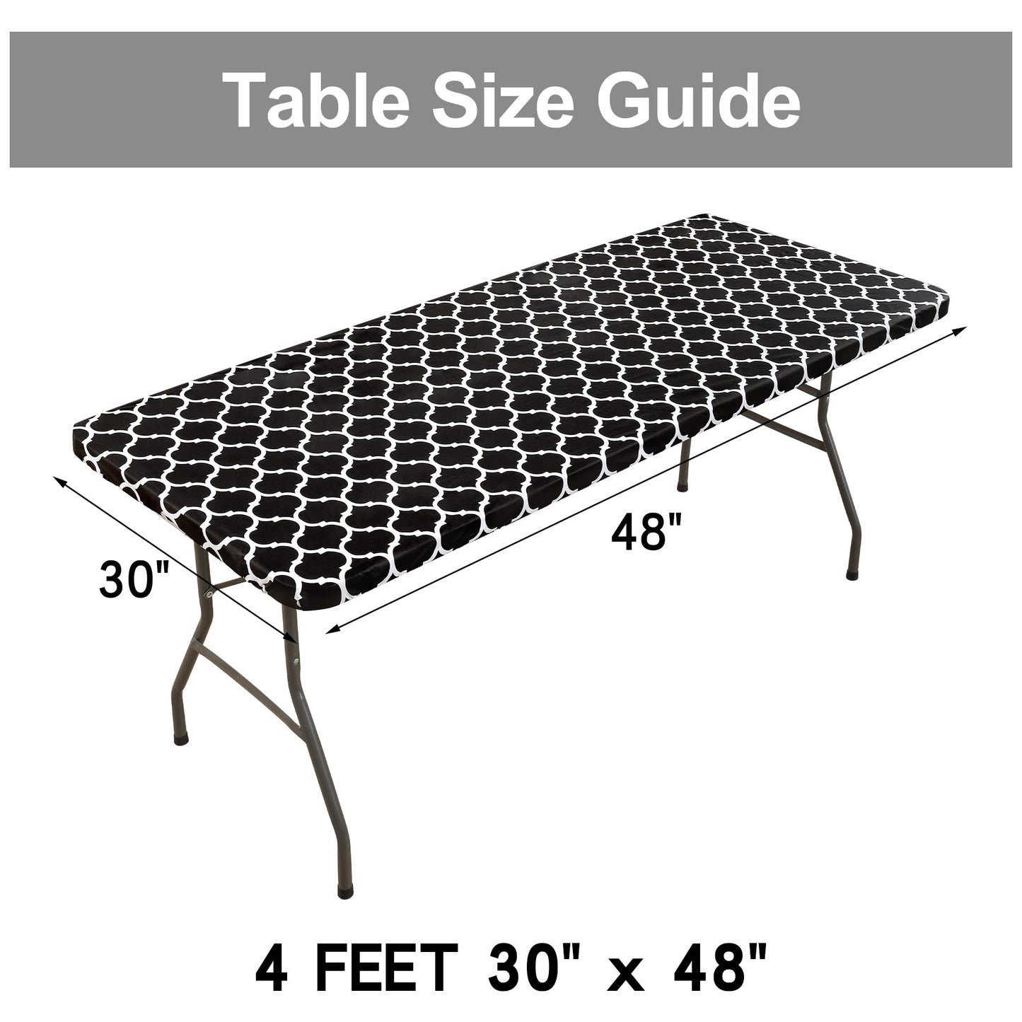 smiry Rectangle Picnic Tablecloth, Waterproof Elastic Fitted Table Covers for 4 Foot Tables, Wipeable Flannel Backed Vinyl Tablecloths for Camping, Indoor, Outdoor (Black Morocco, 30x48 Inches)