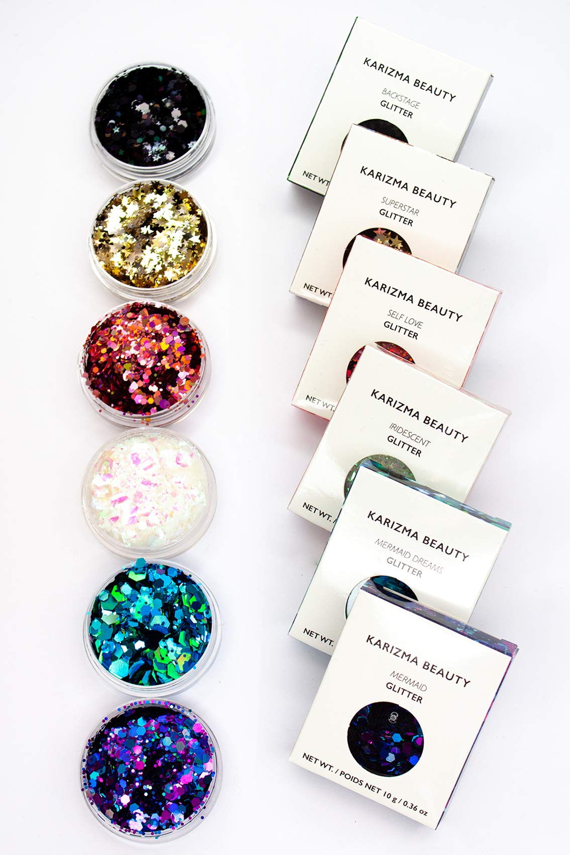 KARIZMA Kiss My Bass! 6X 10g Chunky Face Glitter, Hair, Eye and Body Glitter for Women and Men. Rave Glitter, Festival Accessories and Cosmetic Makeup. Loose Pots