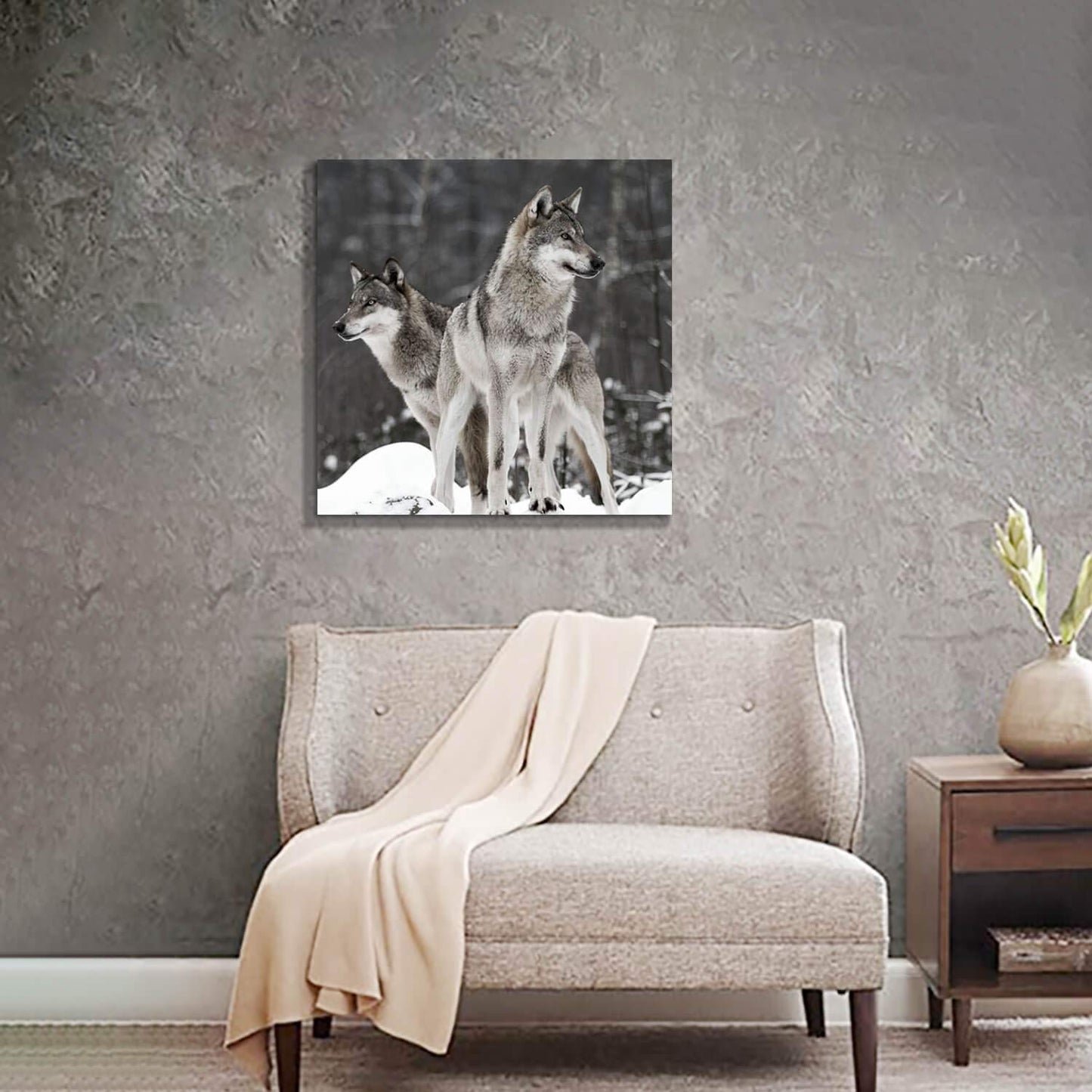 Wolf Artwork Canvas Wall Art: Wildlife Painting Pictures for Office or Living Room Decoration (24'' x 24'')