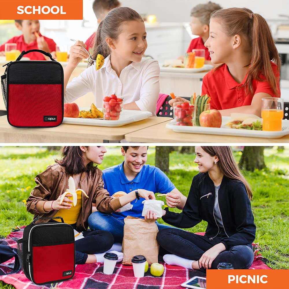 OPUX Premium Insulated Lunch Box, Soft School Lunch Bag for Kids Boys Girls, Leakproof Small Lunch Pail Men Women Work, Reusable Compact Cooler Tote Lunchbox for Office Adult, Red