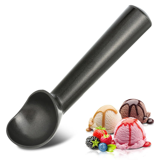 Ice Cream Scoop,7 inches Nonstick Anti-Freeze One Piece Aluminum Scooper Spoon, Heavy Duty Durable Design, Easy Clean, for Gelato, Cookie Dough, Sorbet, Almond (Black)