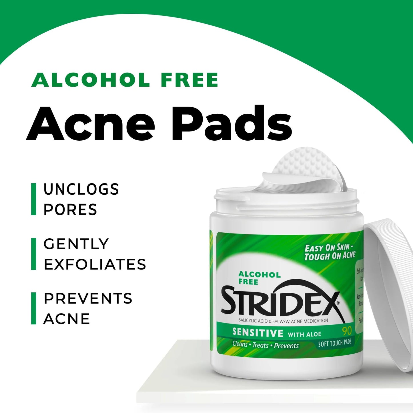 Stridex Daily Care Acne Pads with Aloe, Sensitive Skin - 90 Count (Pack of 2)