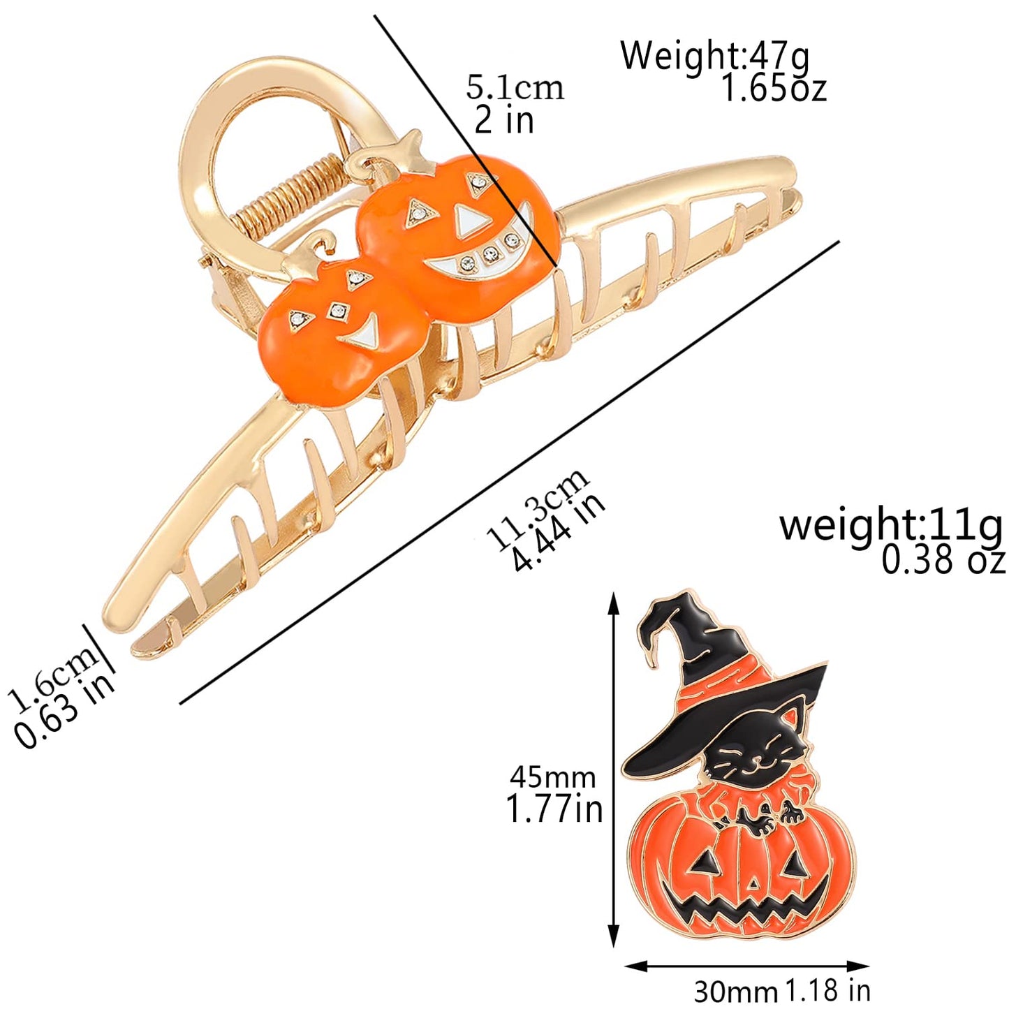 Halloween Hair Claw Clips Pumpkin Pin Set, Elegance Hair Clips Non-Slip for Women Girls, Festival Jewelry Hair Clothes Accessories Suitable Thick Hair Thin Hair