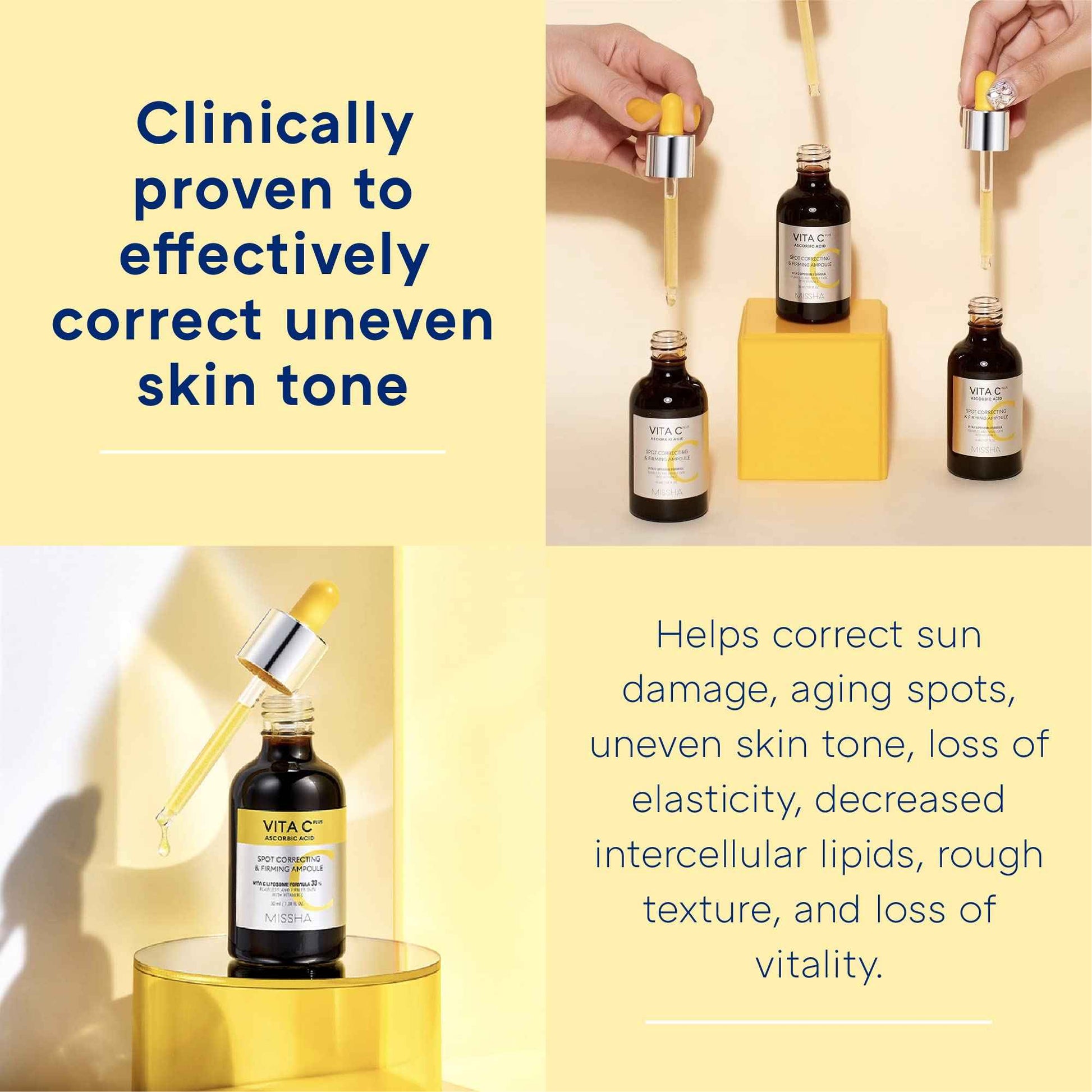 MISSHA Vita C Plus Spot Correcting & Firming Ampoule, Vitamin C Serum, Korean Serum for Face, Korean Skin Care For Aging Dull skin, Dark spots, 1.01 Fl oz/30ml