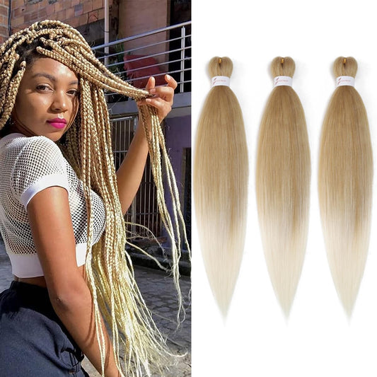 Pre Stretched Braiding Hair Professional Crochet Braid Hair 30 Inch 3 Packs Soft Synthetic Braiding Hair Extensions for Twist Senegalese Crochet Hair(30",Blond/Beige)