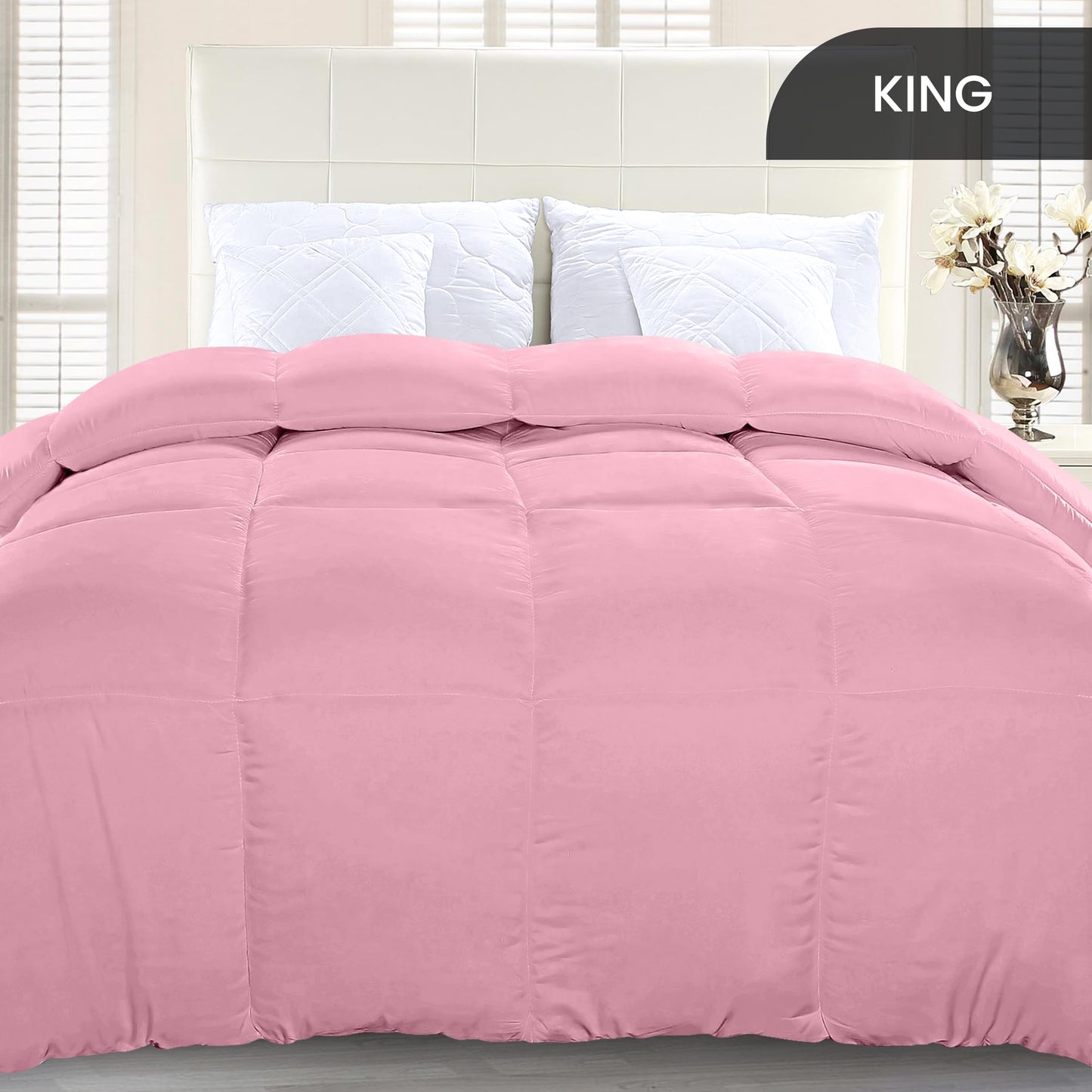 Utopia Bedding Comforter Duvet Insert, Quilted Comforter with Corner Tabs, Box Stitched Down Alternative Comforter King (Pink)