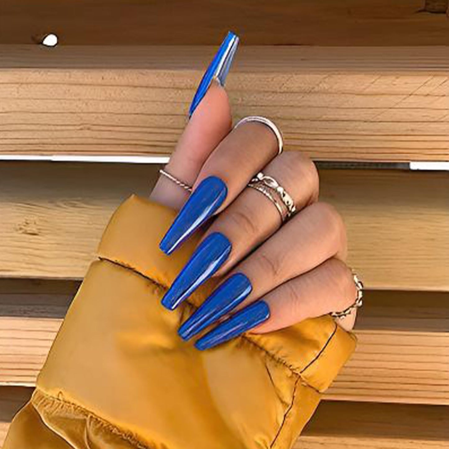 Allkem Press On Nails - Royal Blue Glossy Extra Long Ballerina 2 Set Bundle | 10 sizes - 20 pcs False Nails Full Cover Nail Kit with Glue