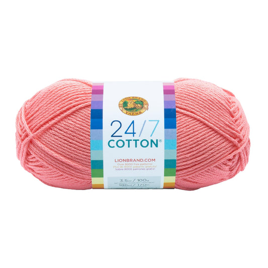 Lion Brand 24/7 Cotton Yarn, Lightweight Yarn for Knitting, Crocheting, and Crafts, Pink, 1 Pack