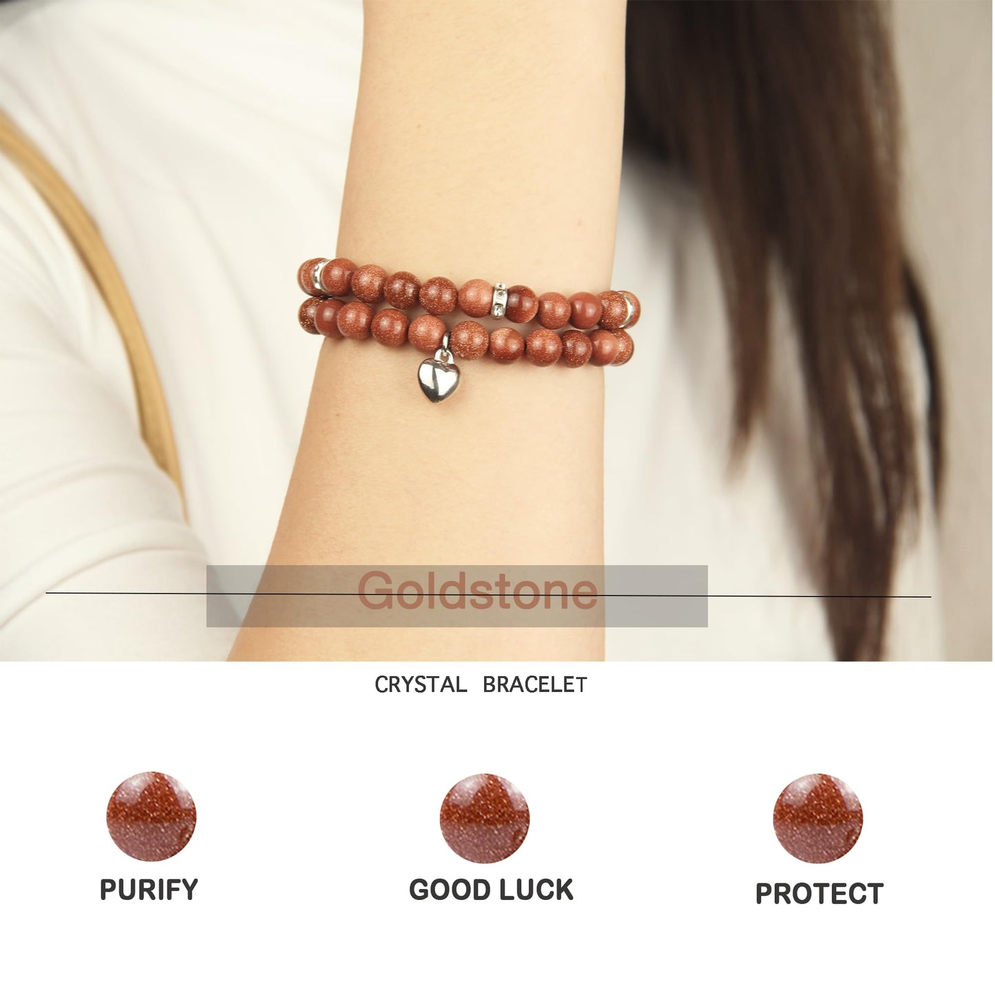 Healing Bracelets for Women - Goldstone Bracelet - Healing Prayers Crystal Bracelet, 8mm Natural Stone Anti Anxiety Stress Relief Yoga Beads Get Well Soon Gifts