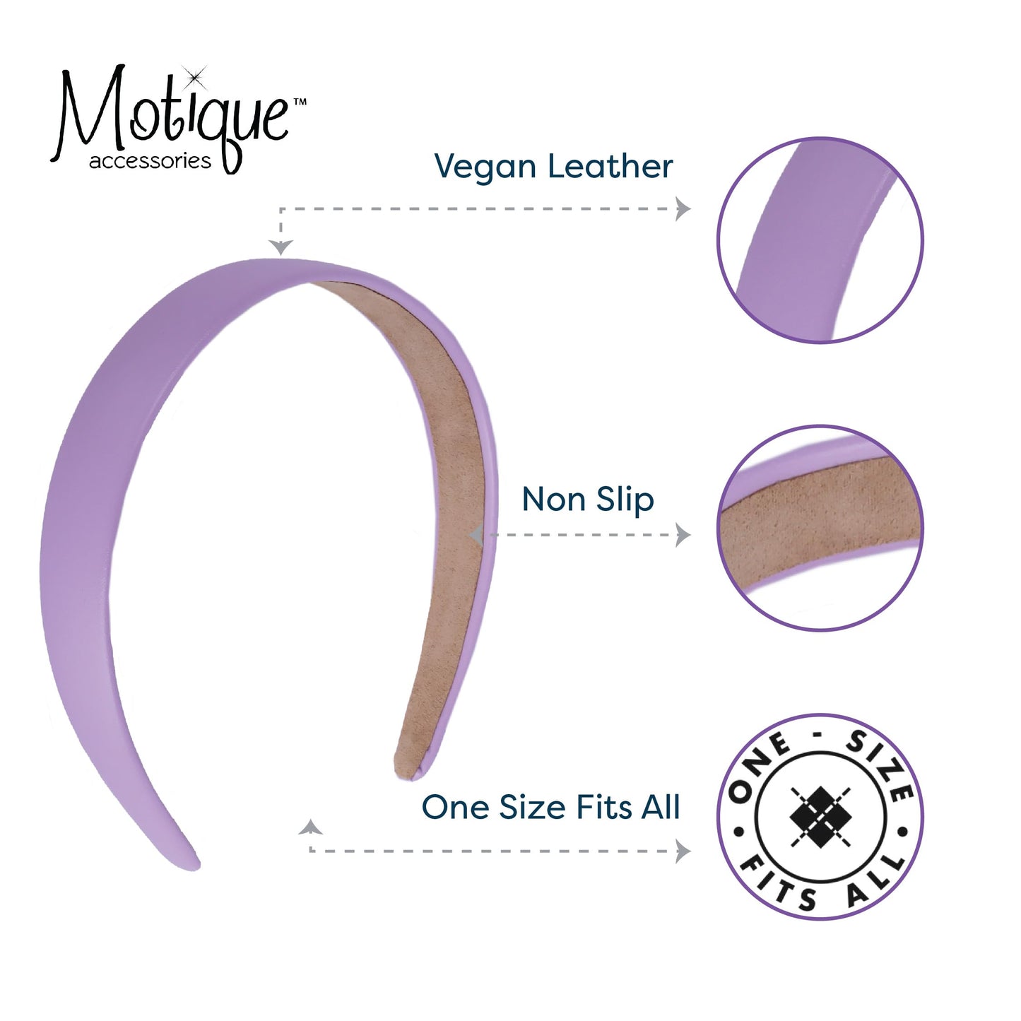 Motique Accessories 1 Inch Vegan Leather Headband for Women and Girls (Navy)