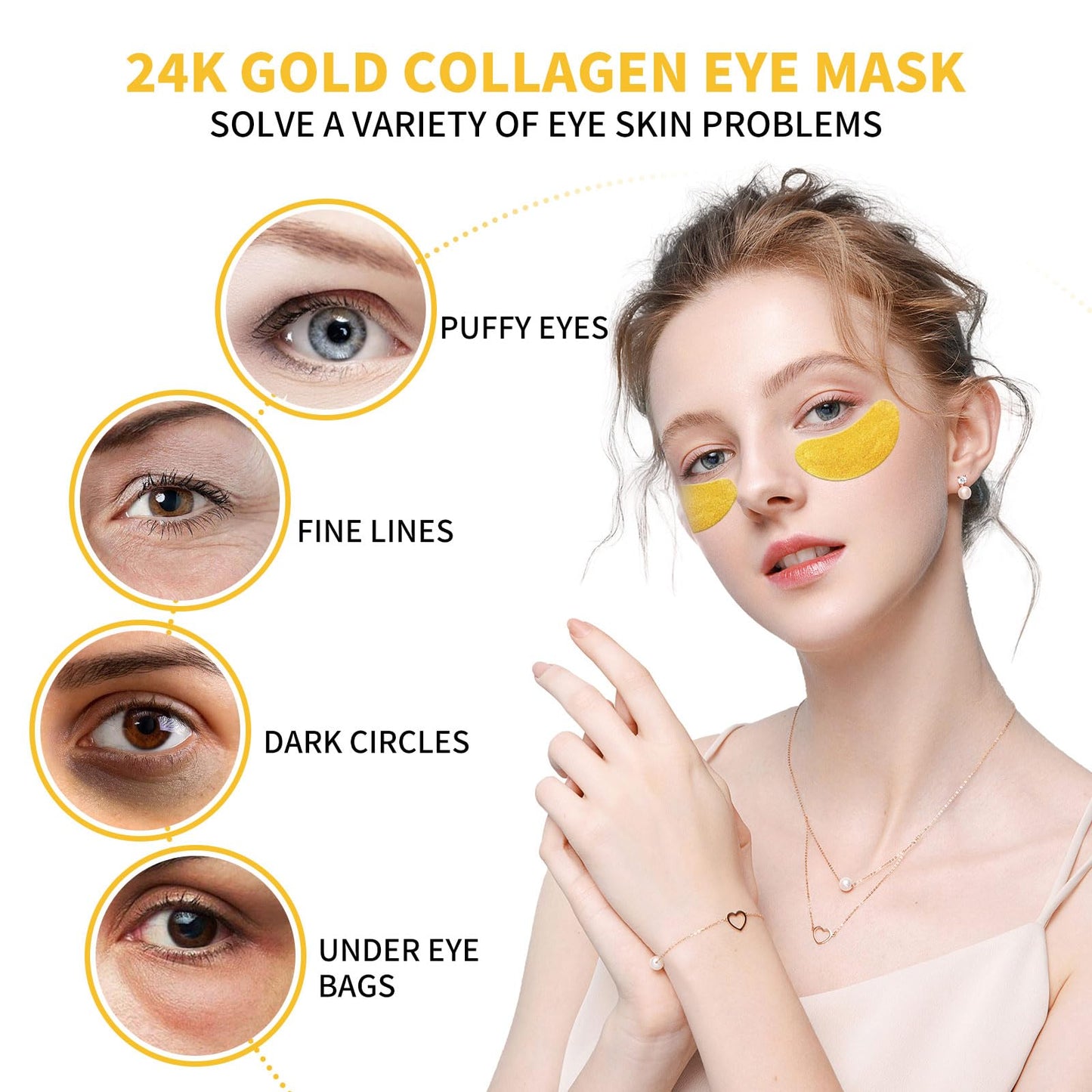 ASYBO Under Eye Patches, 120 Pcs Golden Under Eye Mask, Eye Treatment Mask for Under Eye Bags, Dark Circles, Puffy Eyes, Fine Lines, Anti-Aging and Anti-Wrinkle, Collagen Eye Mask Skincare