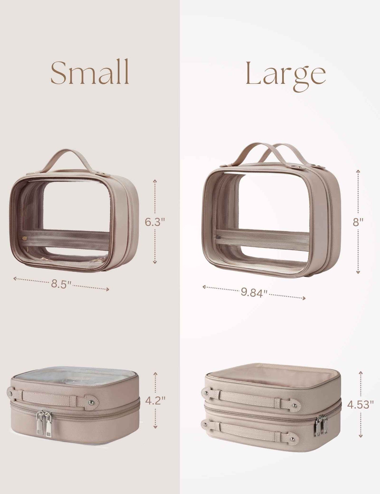 Oaque Clear Cosmetic Bag Double Layer Travel Toiletry Bag Clear Makeup Bag Case with 4 Compartments, Transparent Travel Bag for Toiletries, Large Toiletry Bag for Women Cosmetic Case (Taupe, Large)