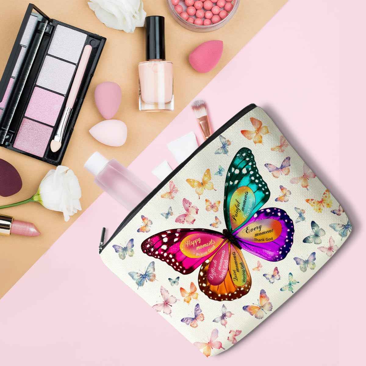 Butterfly Gifts for Women Inspirational Gifts for Friends Christian Bible Gifts Butterfly Lover Makeup Bag Zipper Organizer Cosmetic Bag Travel Accessories for Birthday Gift to Daughter Sister BFF
