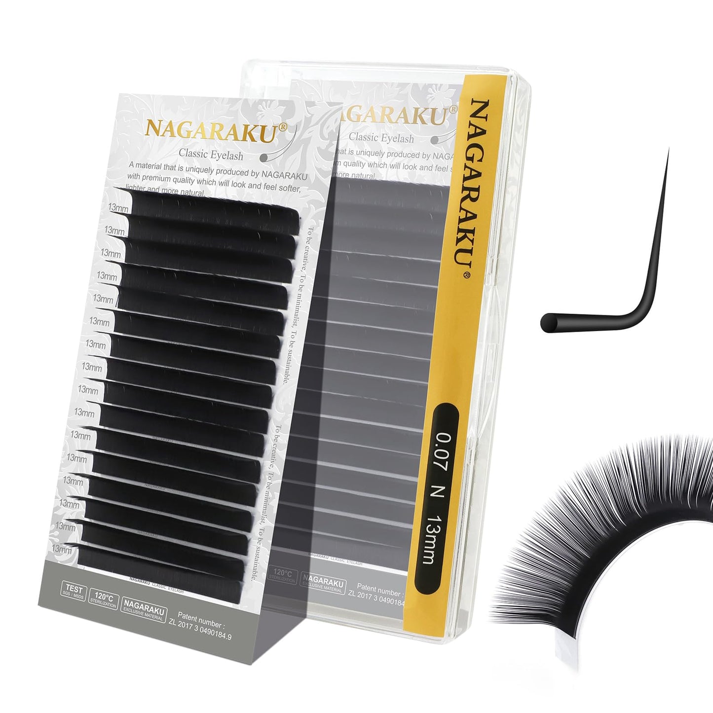 NAGARAKU Eyelash Extensions Individual Lashes Extensions Classic Lash Matte Black 16 Rows Soft Natural Matte Black Professional Beauty Salon Lashes Supplies - 0.07N 13mm