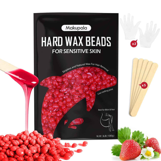 Hard Wax Beads for Hair Removal, 3lb Bulk Red Professional Brazilian Waxing Beads for Sensitive Skin Women Men, 48oz Big Bag of Wax Pellets for Body Bikini Legs Fine Hair & Coarse Hair Strawberry Red