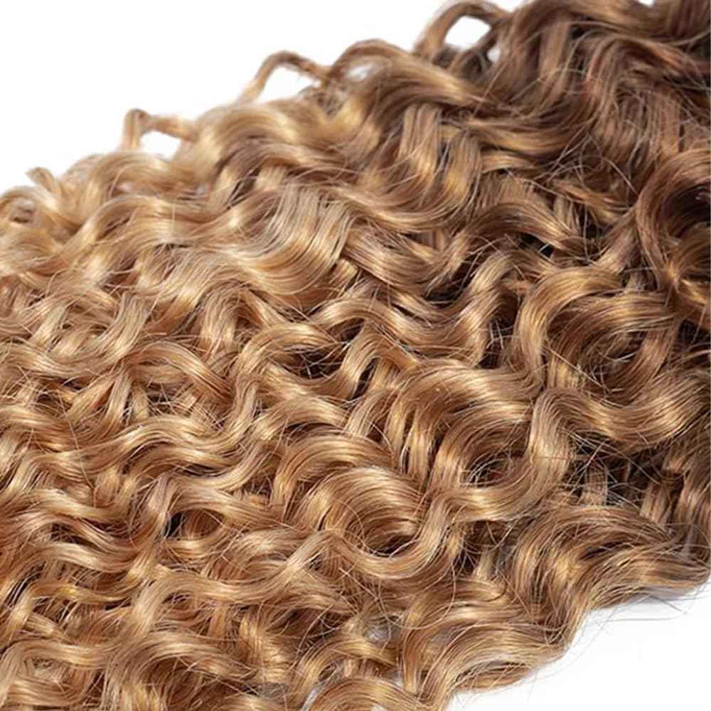 LOIUMGUU T4/27 Honey Blonde Highlight Bundles Ombre Brown Kinky Curly Human Hair 3 Bundles 10 12 14 Inch Brazilian Virgin Human Hair Dark Brown to Honey Blonde for Women Hair Extension