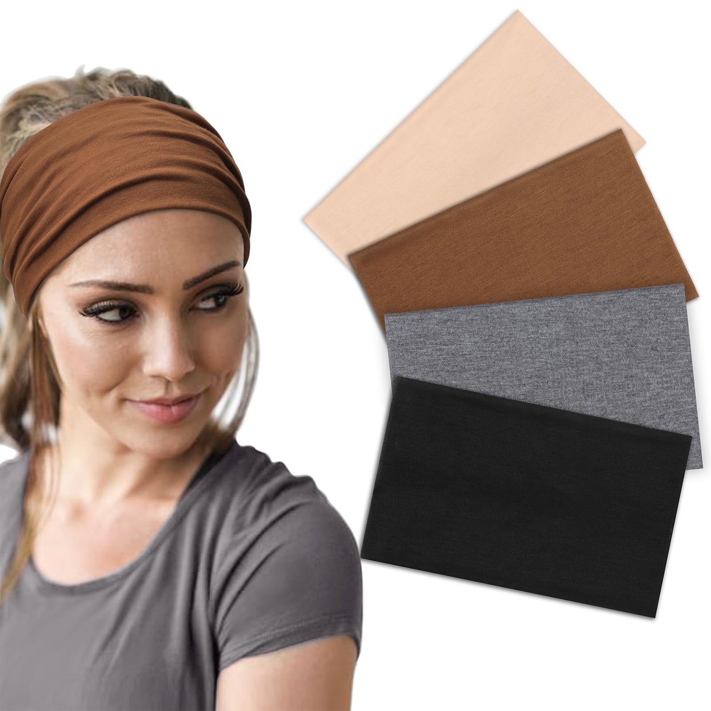 DRESHOW 4 Pack Turban Headbands for Women Wide Vintage Head Wraps Knotted Cute Hair Band Accessories