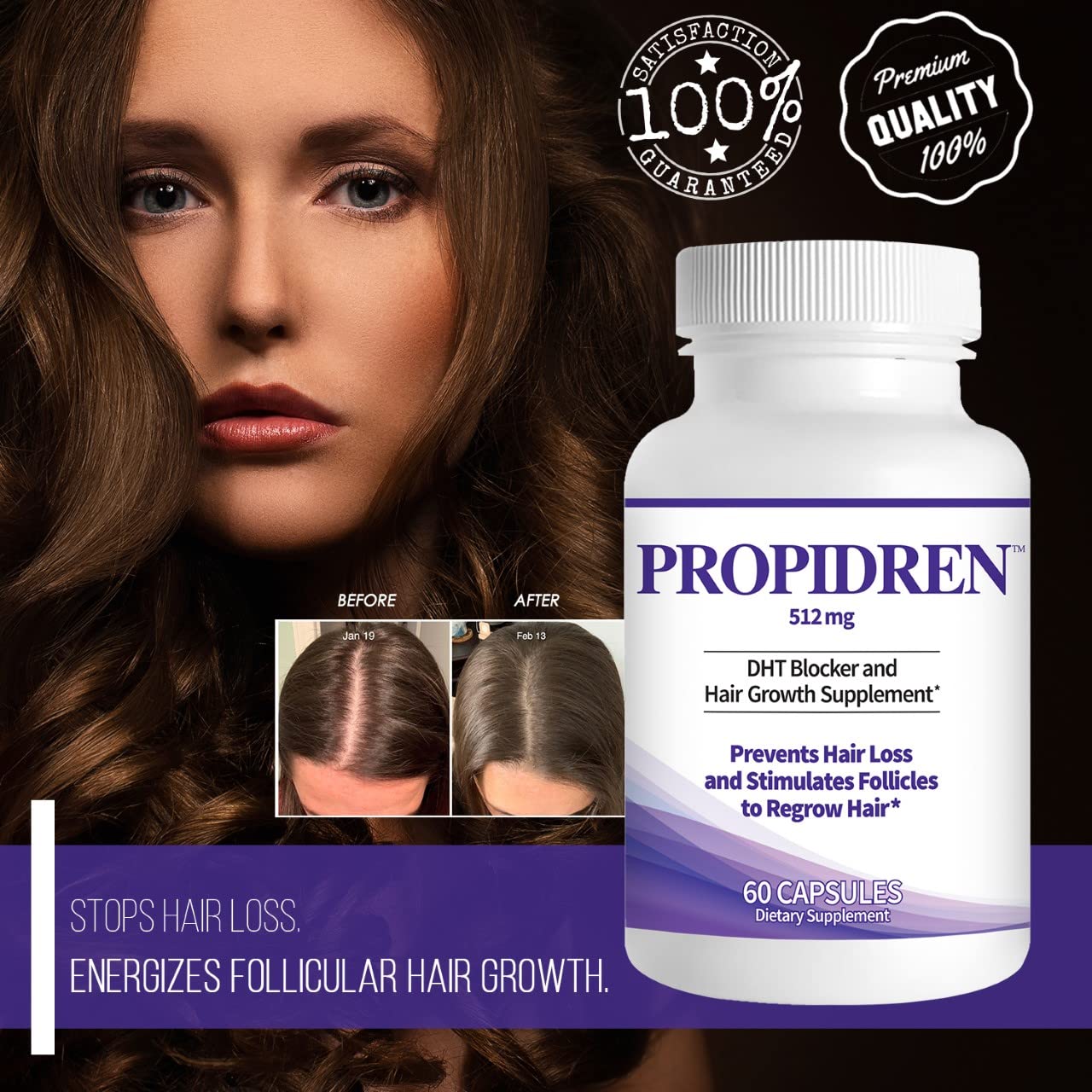 Propidren by HairGenics - DHT Blocker & Hair Growth Capsules to Prevent Hair Loss & Stimulate Hair Follicles, to Stop Hair Loss & Regrow Hair. Proprietary Anti-Hair Loss & Hair Regrowth Treatment.