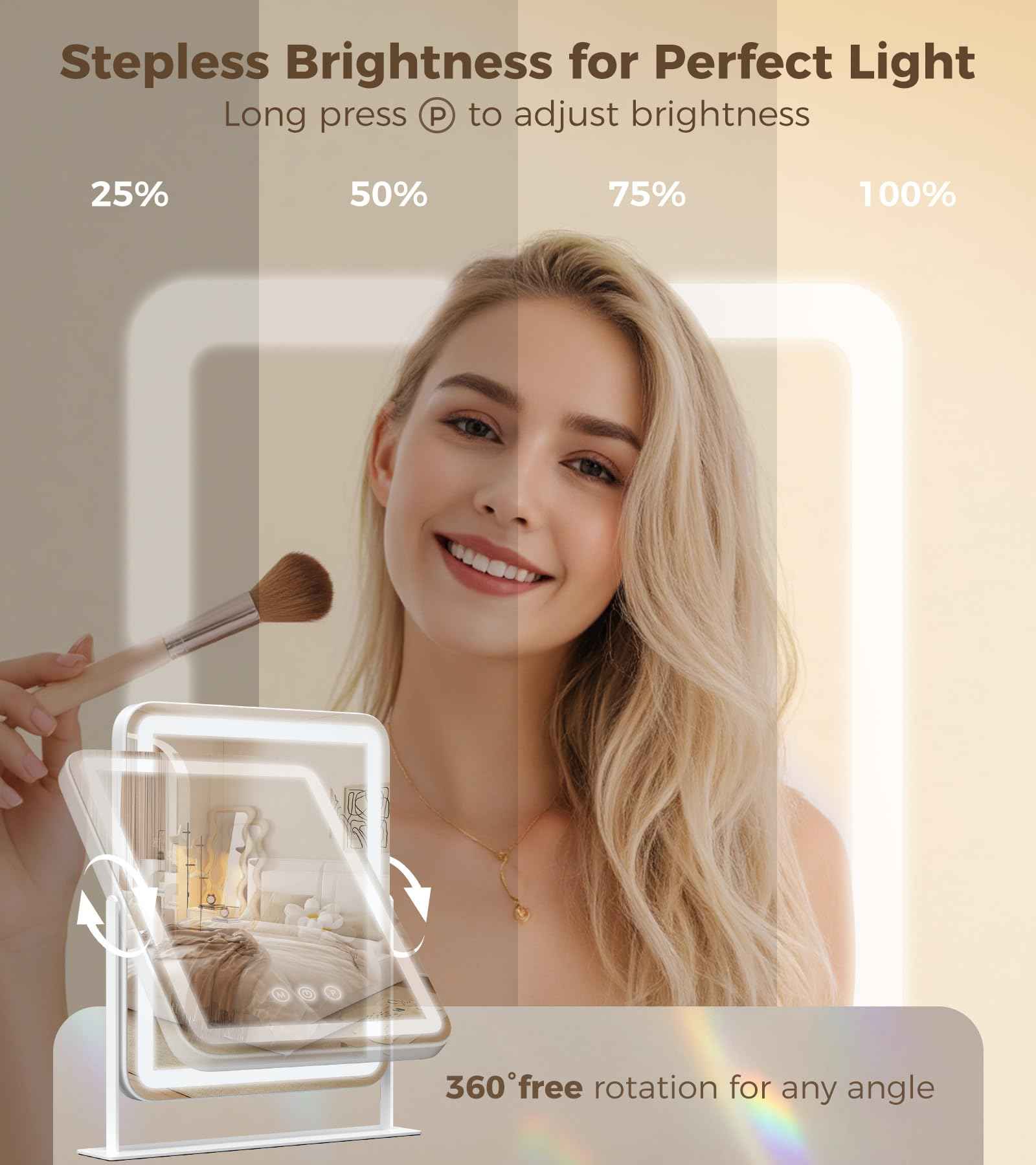 Saliwa Vanity Mirror with Lights, Lighted Makeup Mirror with 3 Modes, 10X Magnification Mirror, Stepless Brightness, 360° Rotation, Christmas & Valentine’s Gifts for Women, Daughter, Mom, Her