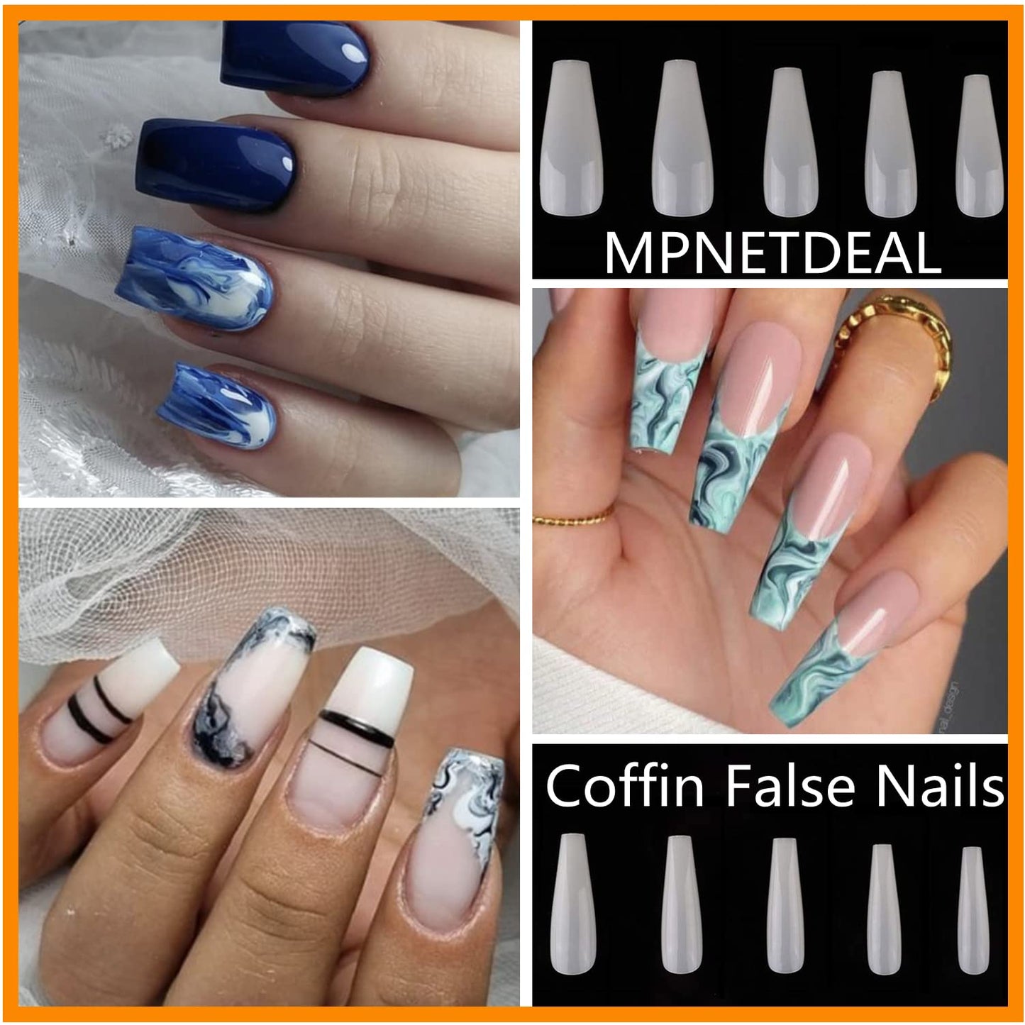 MPNETDEAL 500Pcs Coffin Nails Long Ballerina False Nail Tips Full Cover Fake Artificial Acrylic Nails Extension Tips 10 Size with a case for Nail Salon or Home Use DIY Nail Art(Natural)