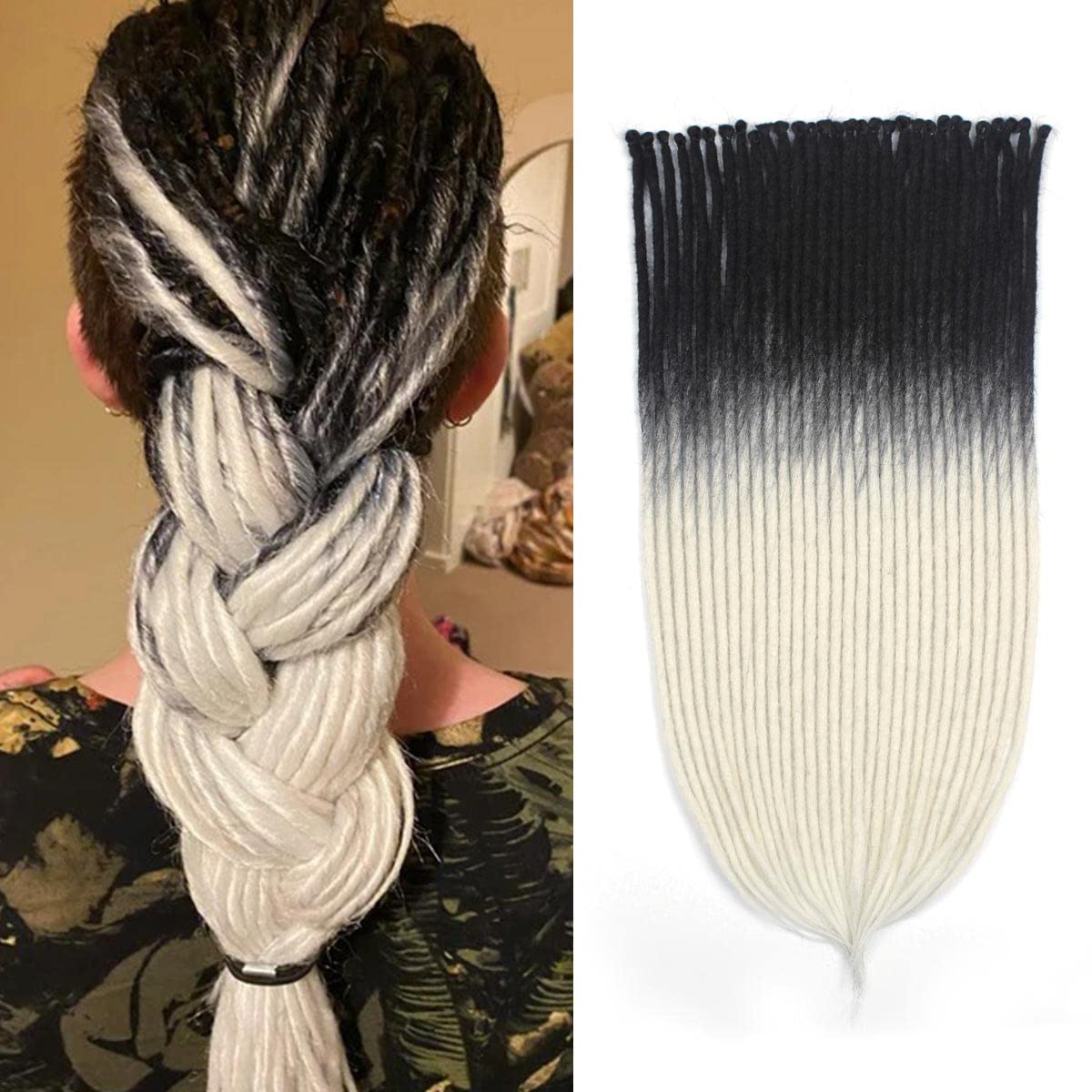 Sangtok 24 inch 30 pcs Dreadlock Extensions Single Ended, Black to White Thin 0.6cm Dreads Extensions, Synthetic Dreadlock Extensions Reggae Hippie Crochet Dreads for Women