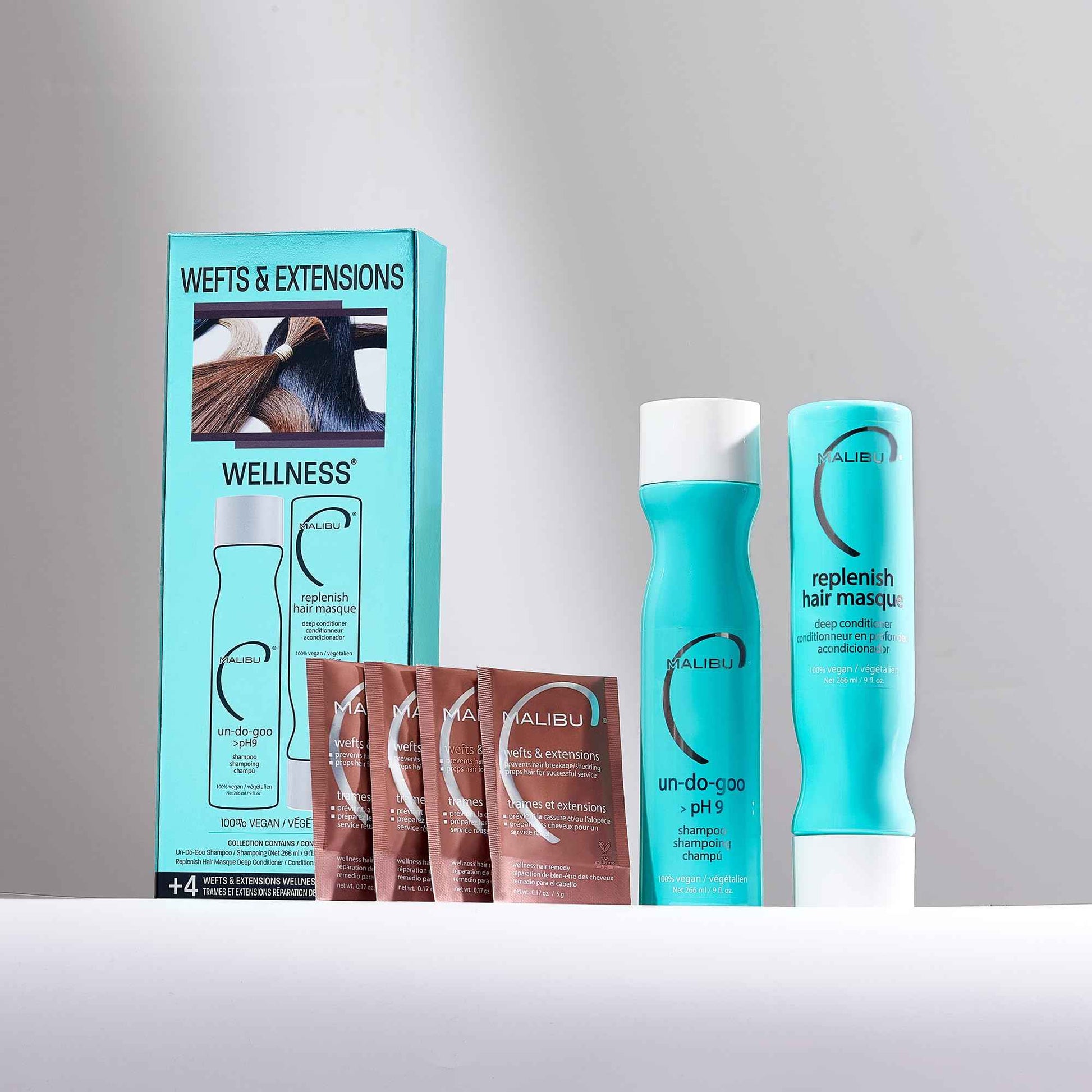 Malibu C Wefts and Extensions Wellness Hair Collection - Hair Care for Extensions and Wefts Maintenance - Helps Reduces Breakage & Shedding - Maintains Natural-Looking Connections