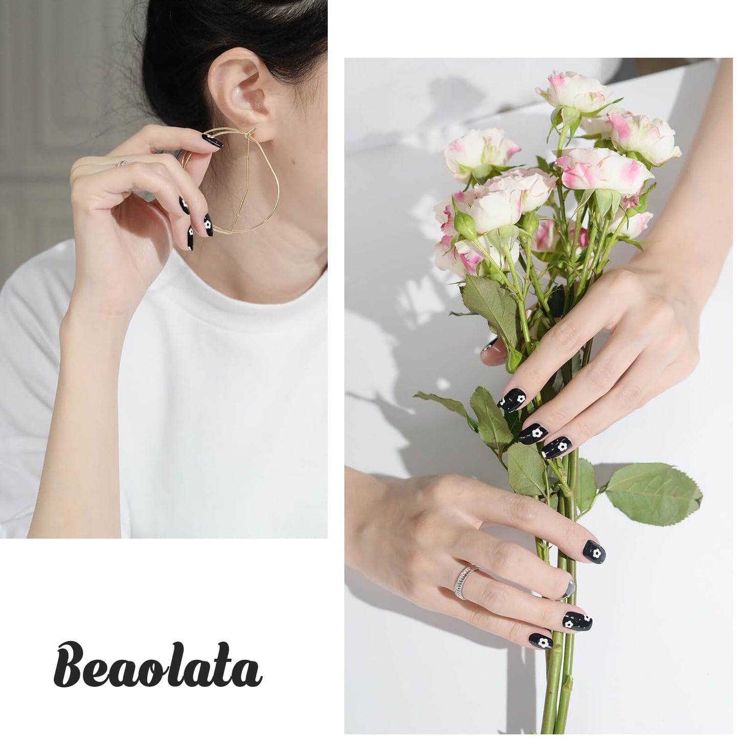 Beaolata Nail Polish Strips, 32 Nail Wraps, Nail Stickers, Gel Nail Strips, Easy Apply& Remove, Long Lasting, Salon Quality (Night Black)