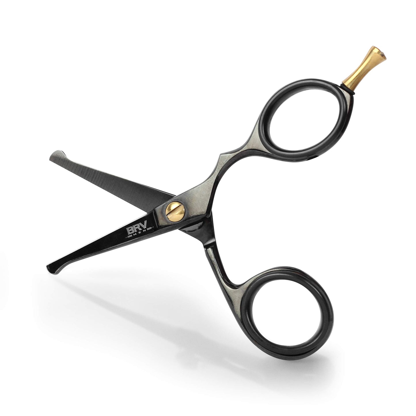 BRV MEN Rounded-Tip Small Trim Scissors for Men 4.2" | High Carbon Stainless Steel | Nose Hair for Men | Professional Grooming Scissors for Beard, Mustache & Ear Hair - RIGHT HANDED (Black)