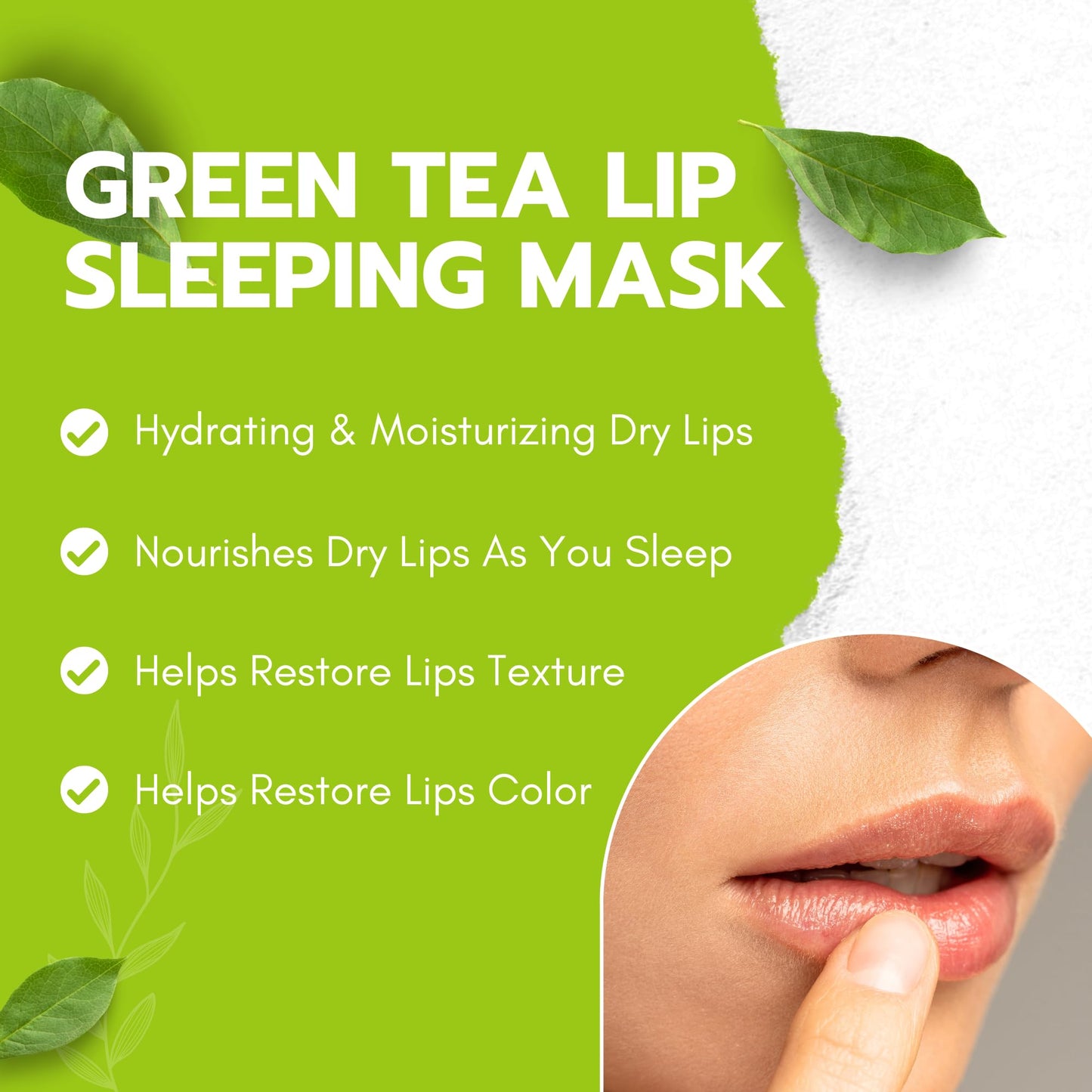 Hebepe Green Tea Matcha Lip Sleeping Mask Overnight with Applicator, For Dry Lips, Coconut Oil, Vitamin E, Fig Extract, Orchid, and Shea Butter, Moisturizer for Dry, Chapped, Cracked Lips