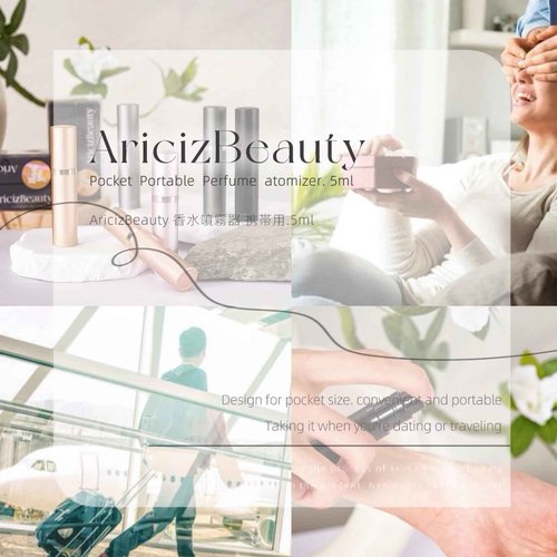 AricizBeauty Travel Refillable Perfume Fragrance Atomizer 0.17fl.oz/5ml. Cologne Pocket Recyclable Portable Sprayer Bottle. Mini Scent Pump Case Dispenser Perfume Container (DEEP GREY + ROSE GOLD)