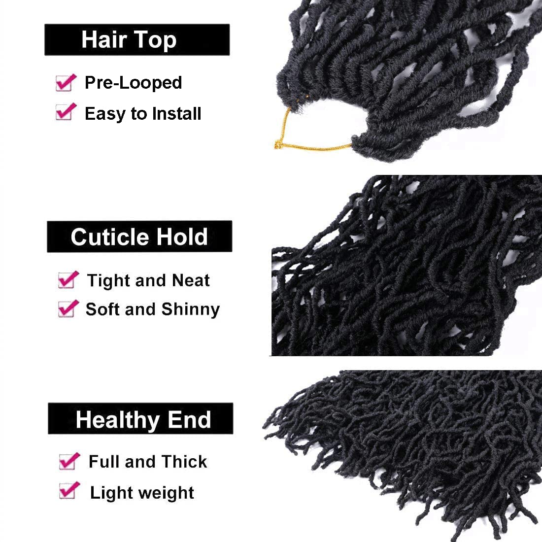 24 Inch Soft Locs Crochet Hair Pre Looped 6 Packs Faux Locs Crochet Braids Goddess Locs Dreadlocs Hair For Black Women (1B, 24 Inch (Pack of 6))