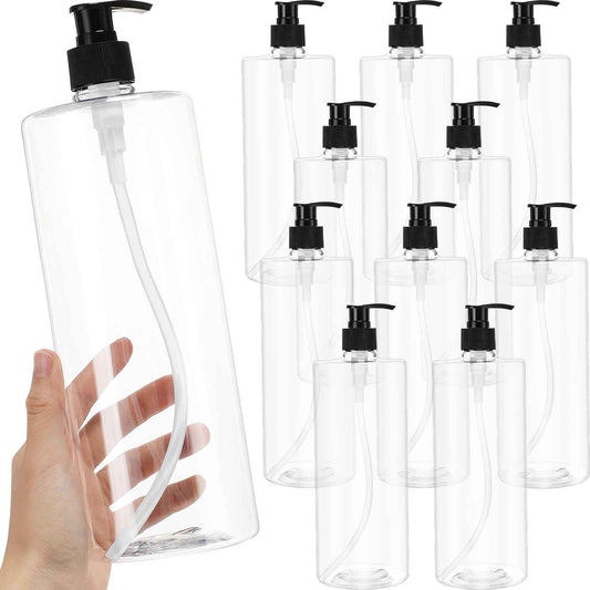 meekoo 10 Pcs 32 oz Refillable Pump Clear Plastic Empty Bottles Bulk with Black Caps Dispenser Shampoo and Conditioner Bottles Leakproof for Lotion Massage Oil Body Wash