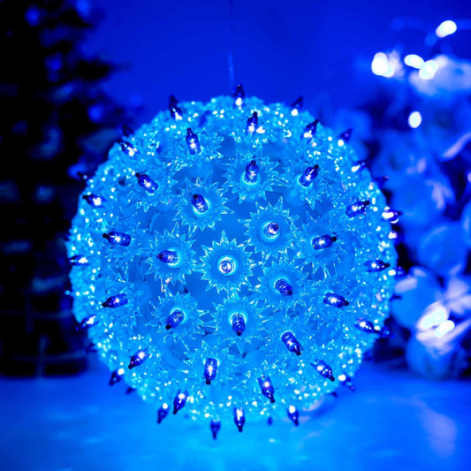 Christmas Lighted Sphere Balls Outdoor - 6" Hanging Starlight Light, 100 Replaceable Bulbs with Add-On Plug, Ball Lights for Trees Party Wedding Patio Indoor Decorations, Blue