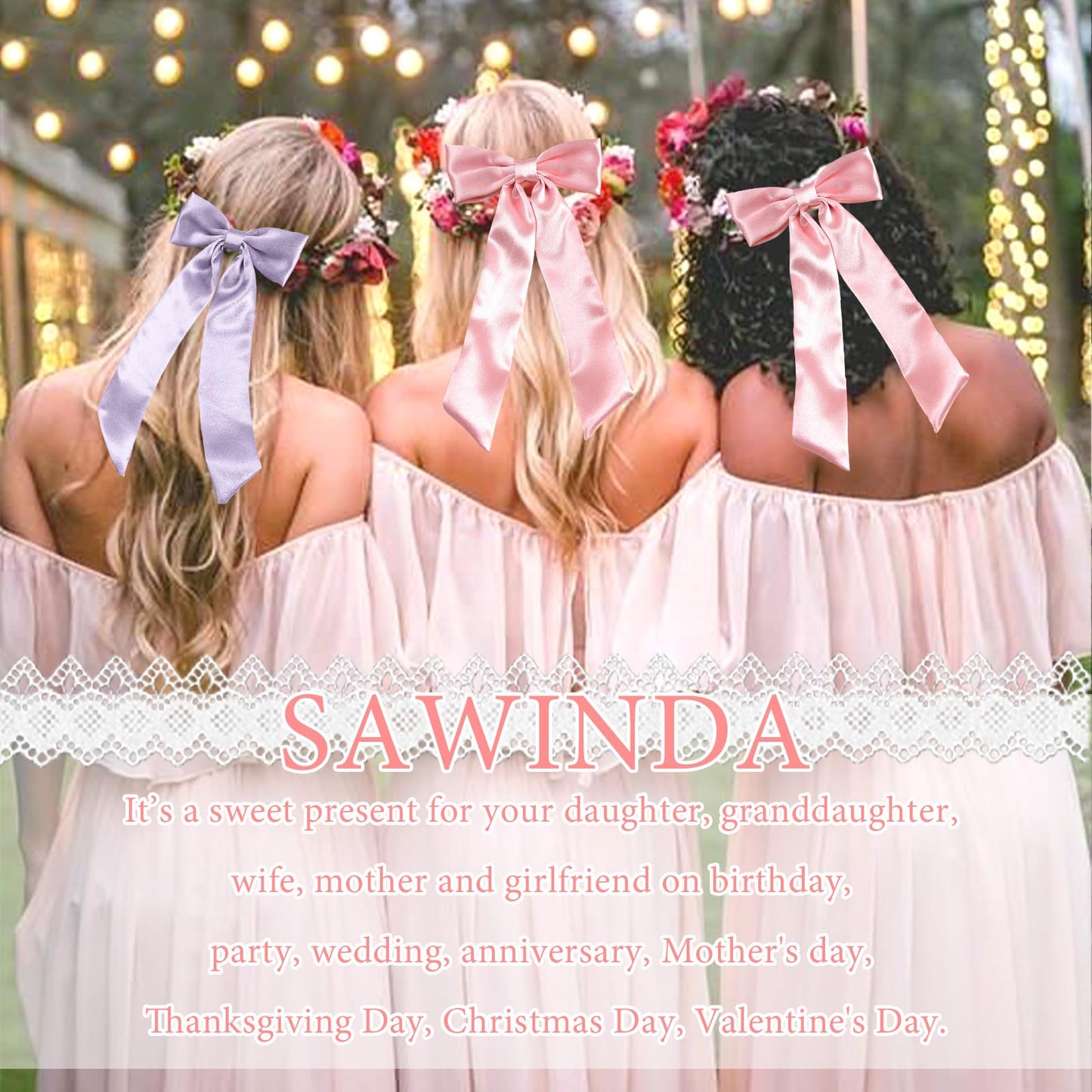 SAWINDA Pink Hair Bows for Women 2PCS Satin Hair Ribbon Hair Bows Metal Bow Hair Clips with Long Tail Hair Bows Wedding Prom Tassel Bowknot Hair Clips Hair Barrettes for Teen