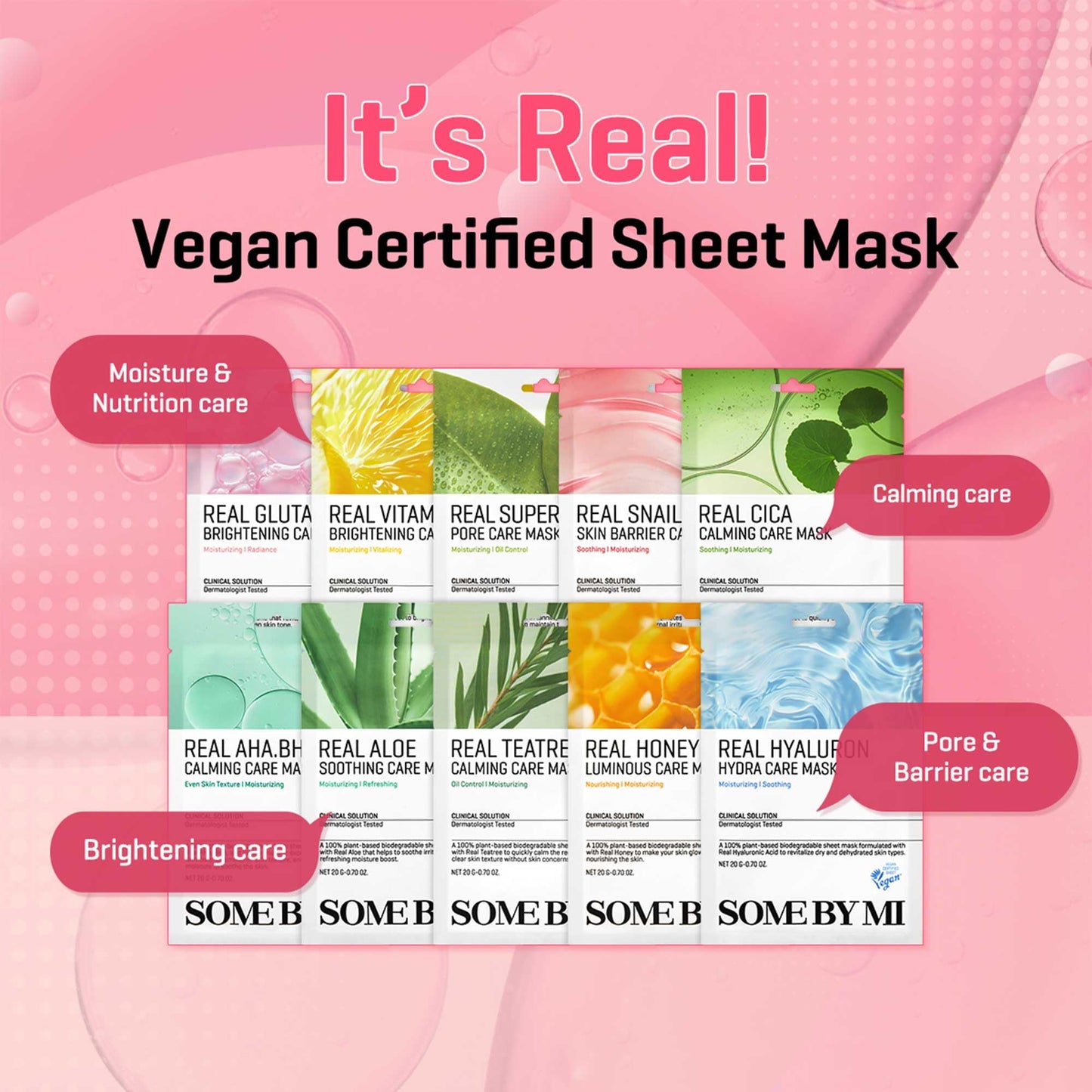 SOME BY MI Real Aloe Soothing Care Mask - Pack of 10 - Made from Real Aloe for Dry and Oily Skin - Daily Vegan Korean Sheet Mask for Skin Calming and Soothing - Korean Skin Care