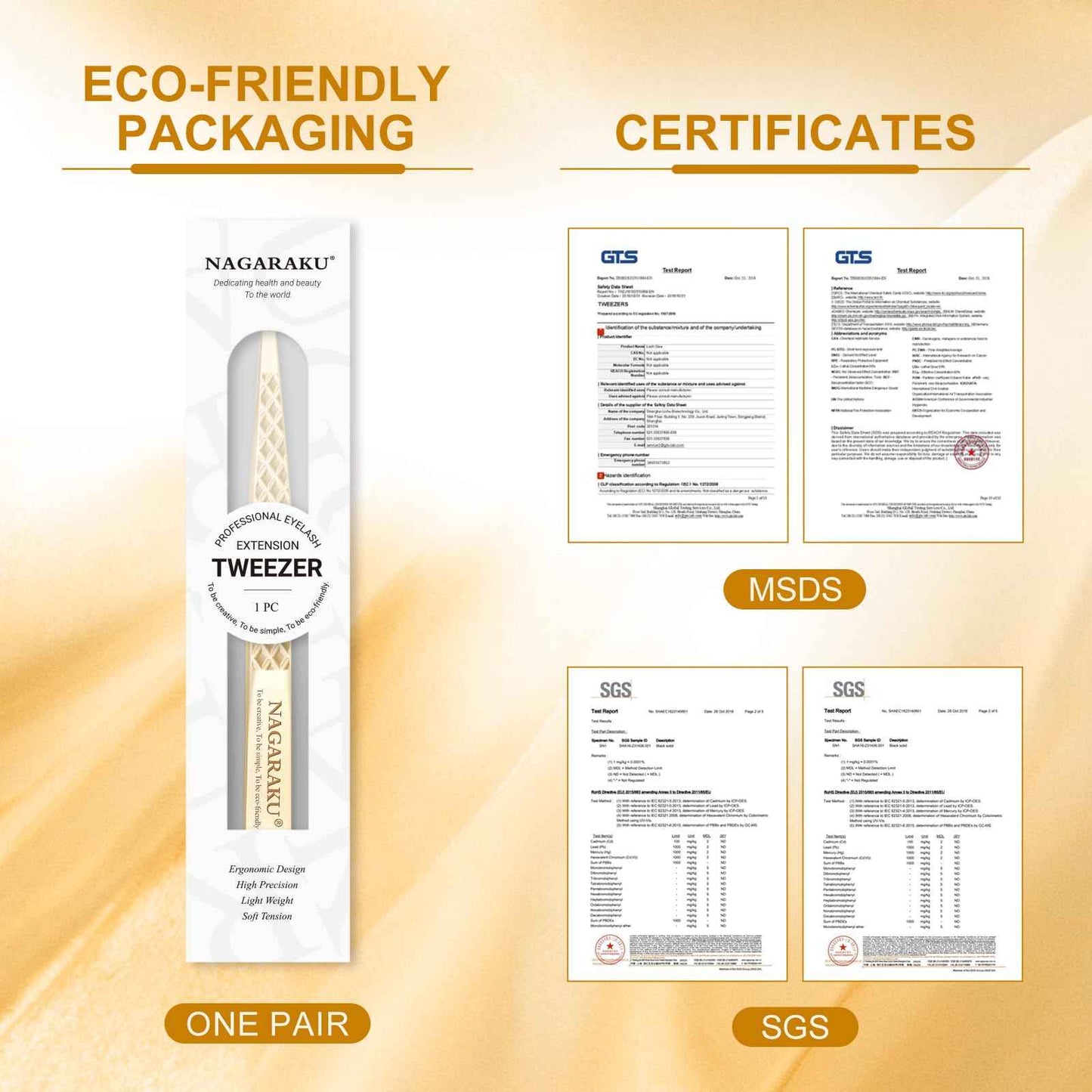 NAGARAKU Precision Fiber Tip Tweezer for Eyelash Extensions Diamond Grip Anti-Static Anti-Slip Premium Gold Stainless Steel Curved Volume Eyelashes Tweezers Supplies with Box(45 Degree Tweezer AG-07)