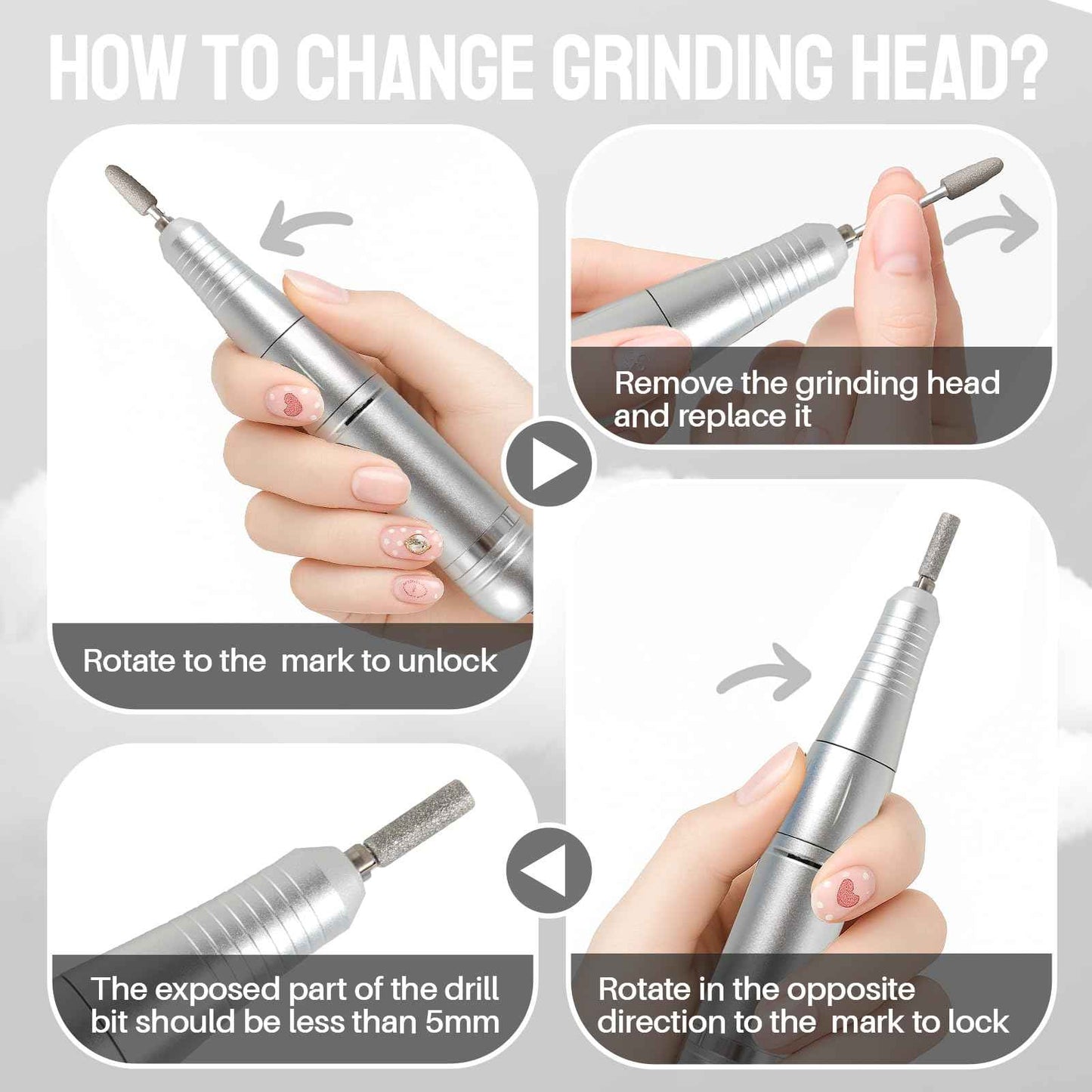 Droyek Electric Nail Drill Portable Nail Drill Professional 45000 RPM 6 Salon Quality Drill bits 6 Sanding Bands Portable & Low Noise for Acrylic Nails Gel Polishing Removing Bits Kit for Home Use