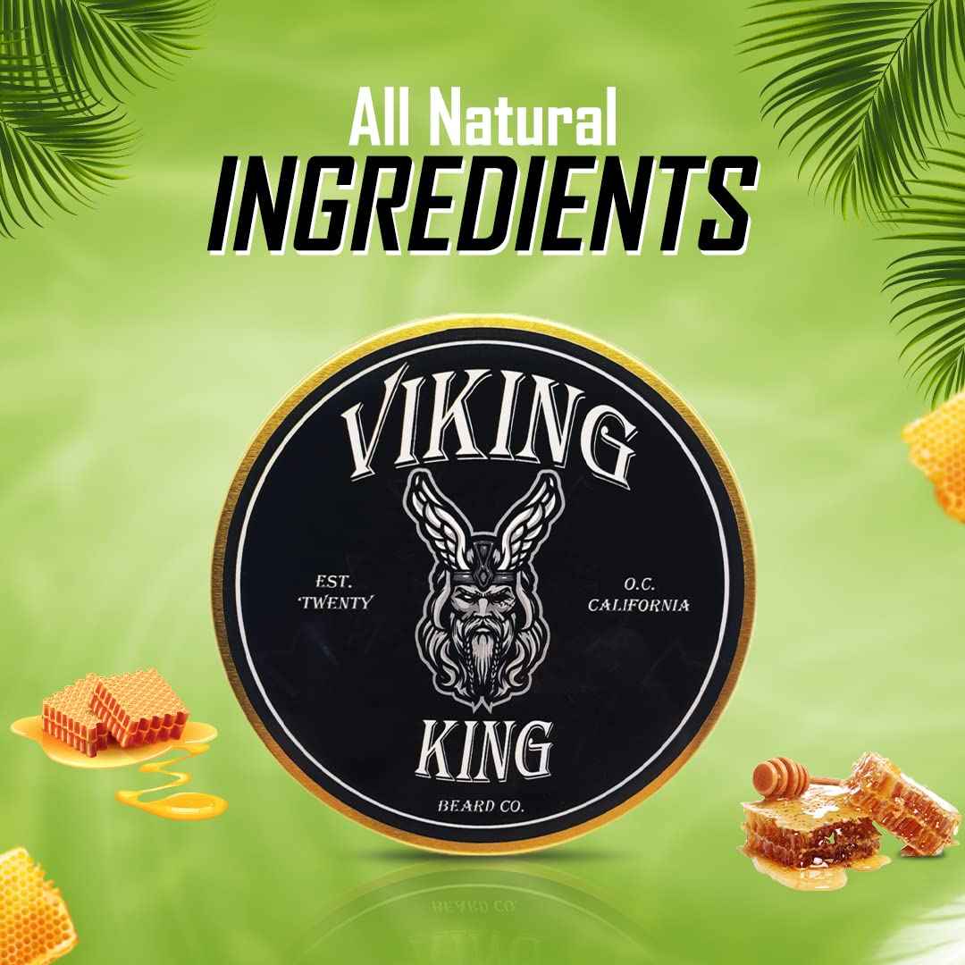 VIKING KING BEARD CO. Beard Balm - Gold (Spiced Vanilla Tobacco)- All Natural Beard Softener and Conditioner - Men's Grooming Product - 4 Ounce Tin