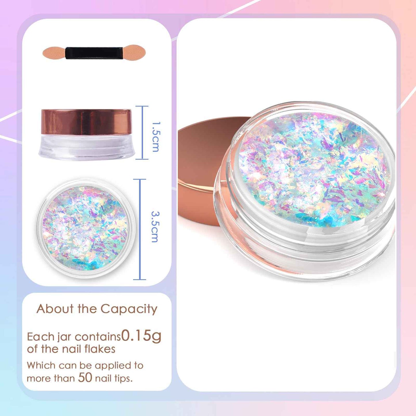 Laza Silver White Pearlescent Nail Flakes Glitter Irregular Opal Nail Foil Flakes Chunky Confetti Moonlight Chrome Sequins Aurora Fairy Dust for Mermaid Nails Design, Nail Decorations for Nail Art