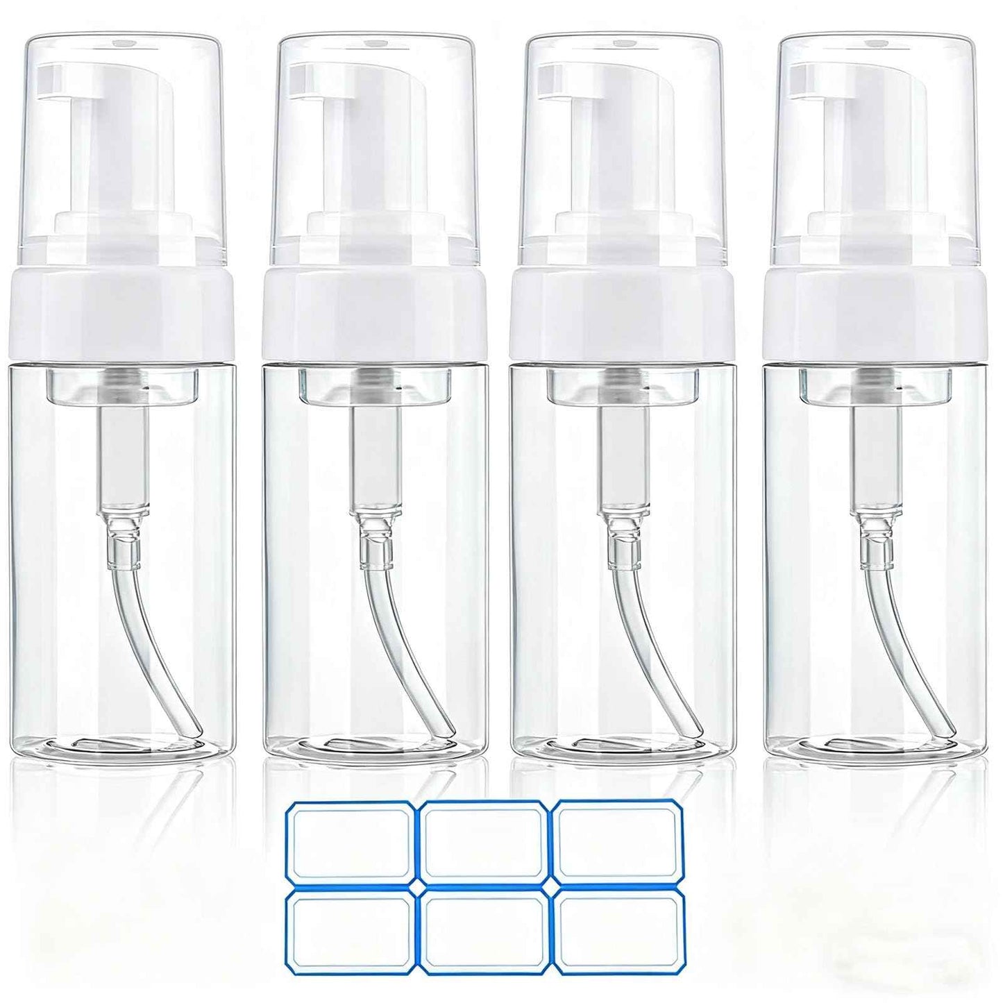 AskBed 4 Pack 3.4 Oz (100ml) TSA Approved Travel Size Foam Pump Bottles for Toiletries Clear Travel Size Bottles Leak Proof with Labels