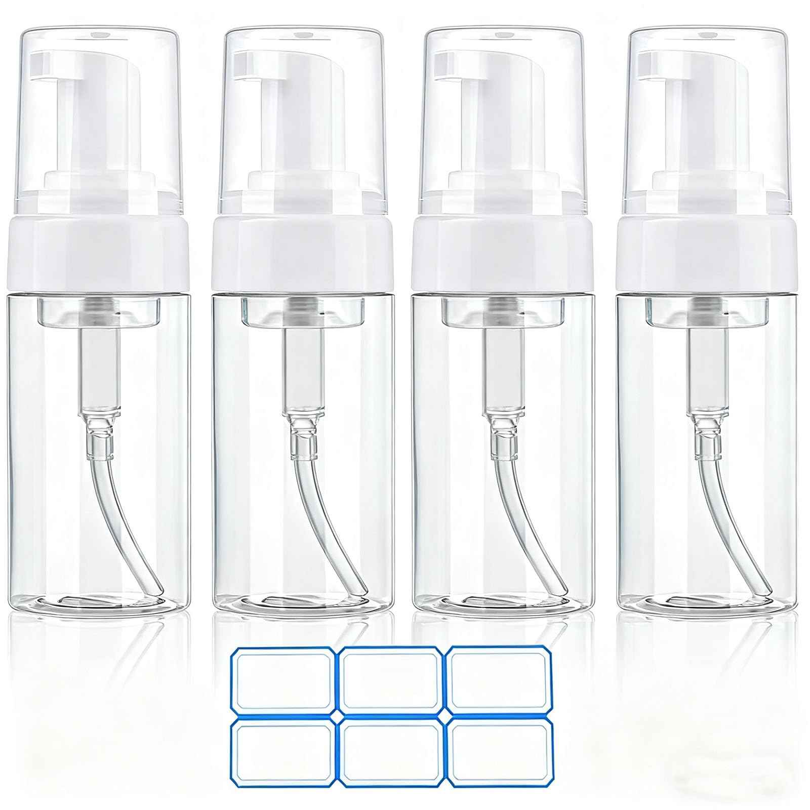 AskBed 4 Pack 3.4 Oz (100ml) TSA Approved Travel Size Foam Pump Bottles for Toiletries Clear Travel Size Bottles Leak Proof with Labels