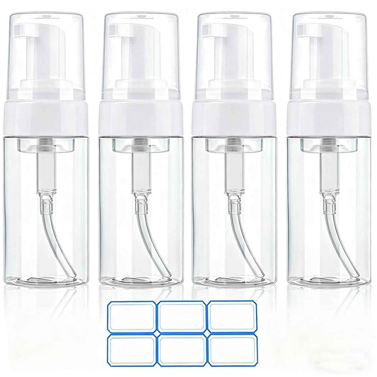 AskBed 4 Pack 3.4 Oz (100ml) TSA Approved Travel Size Foam Pump Bottles for Toiletries Clear Travel Size Bottles Leak Proof with Labels