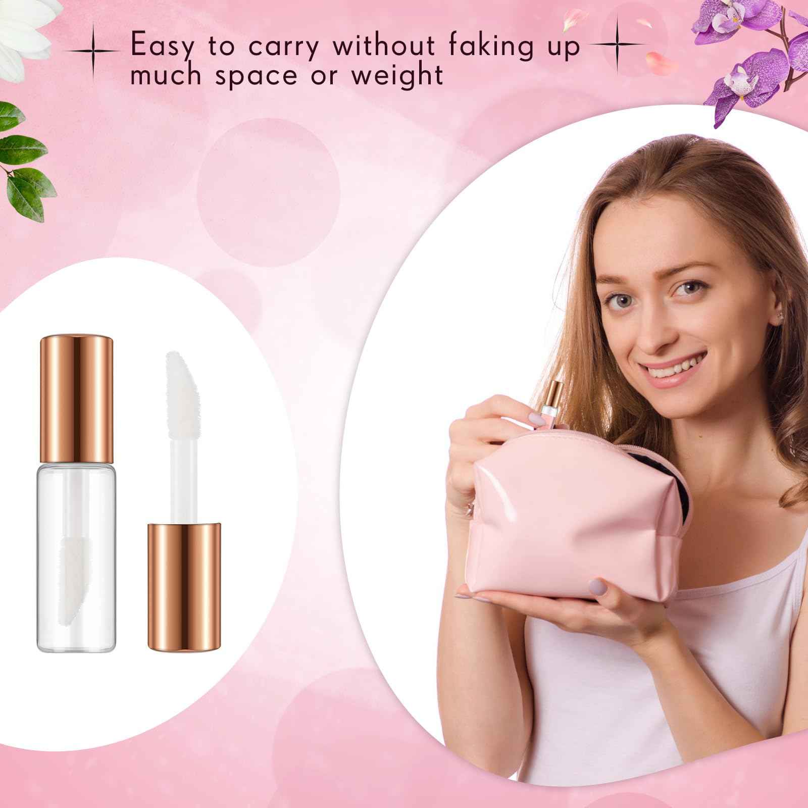 Jinei 150 Pcs 1.2ml Mini Lip Gloss Tubes Clear Empty Lip Balm Bottles, Refillable Containers Transparent Plastic Clear Lipstick Tubes for Women DIY Makeup Sample Travel(Rose Gold)