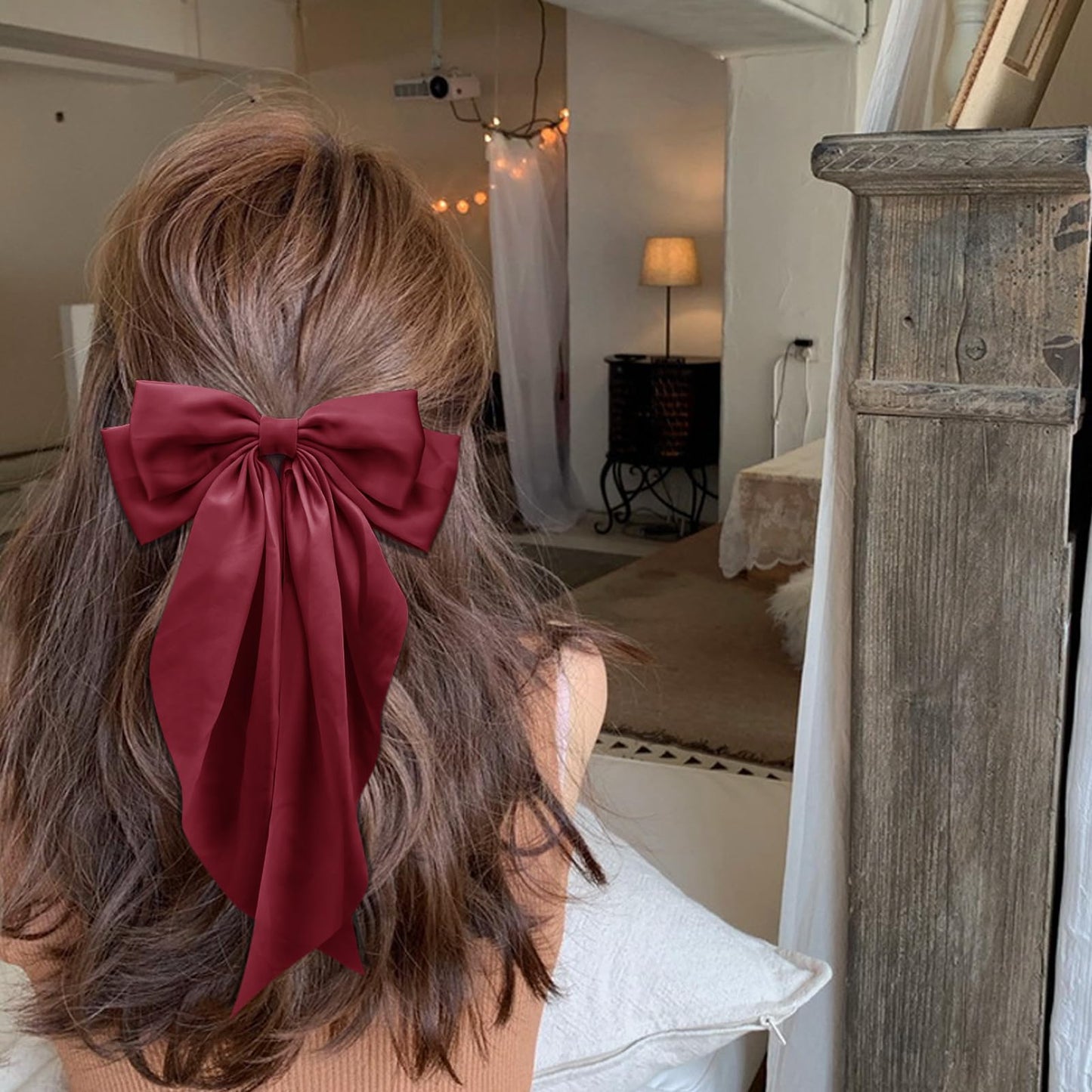 Large Hair Bows for Women Deep Red Silky Satin Hair Bow Hair Clips Long Tail Oversize Hair Ribbon Coquette Bows Hair Accessories for Girls