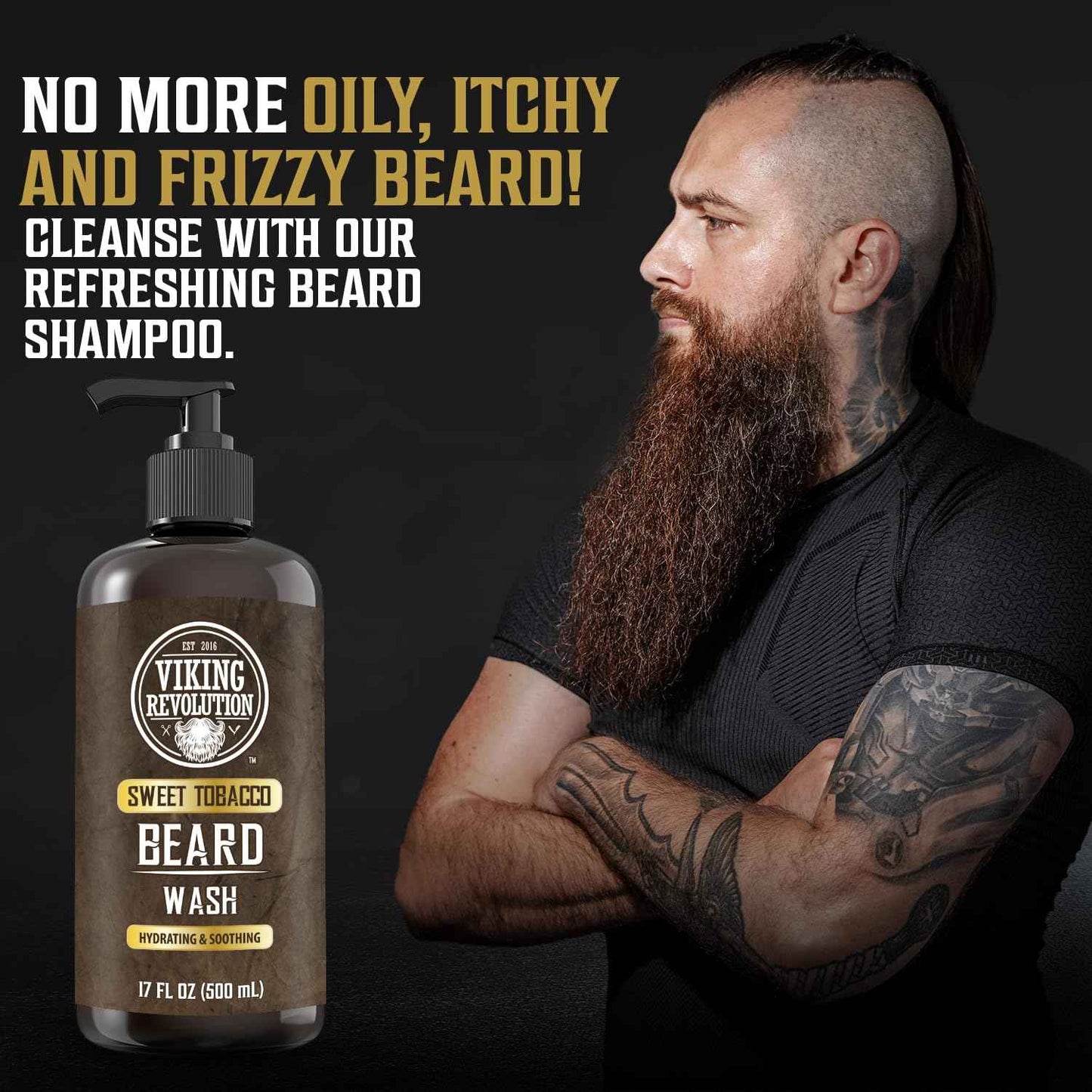 Viking Revolution Beard Wash and Beard Conditioner for Men with Argan Oil and Jojoba Oil - Beard Softener and Strengthener Beard Care Beard Shampoo and Conditioner with Beard Oil (17oz, Sweet Tobacco)