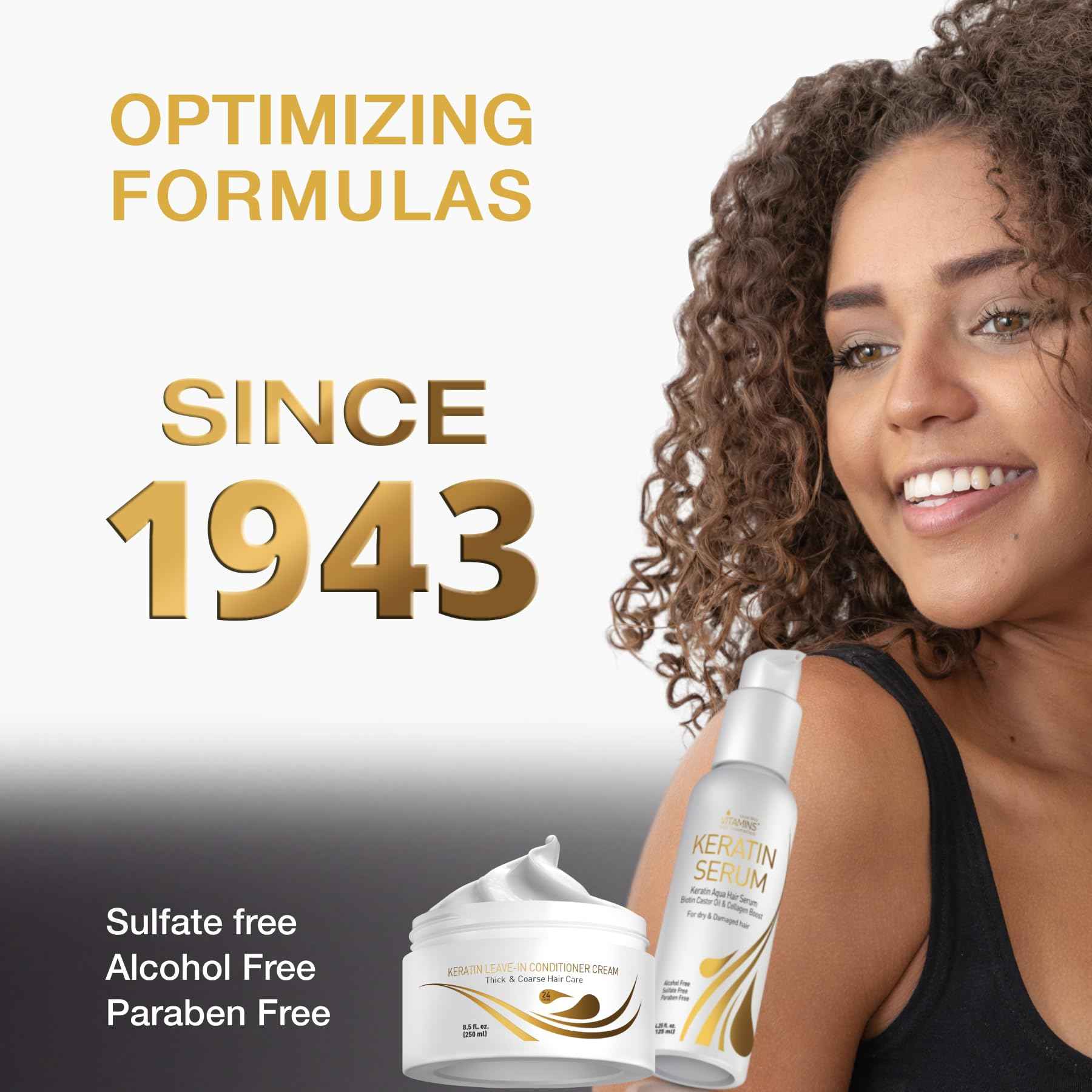 Vitamins Keratin Thick Hair Leave-In Conditioner and Serum Kit - No Rinse Moisturizing Cream and Anti Frizz Gloss Boost for Dry Damaged Curly Wavy and Straight Hair - Pro Salon Hair Care