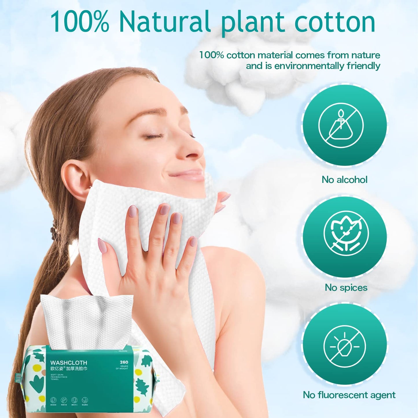 Soft Disposable Face Towel, Cotton Facial Dry Wipes 100 Count, Cotton Dry Wipes for Washing and Drying,Facial Tissue for Cleansing, Skincare, Makeup Remover Large packing (1 PACK)