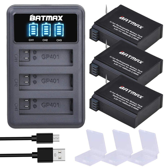 Batmax 3Packs AHDBT-401 1680mAh Battery + LED 3Slots USB Charger for Gopro Hero 4 Battery Go Pro Hero4 AHBBP-401 Action Camera Accessories